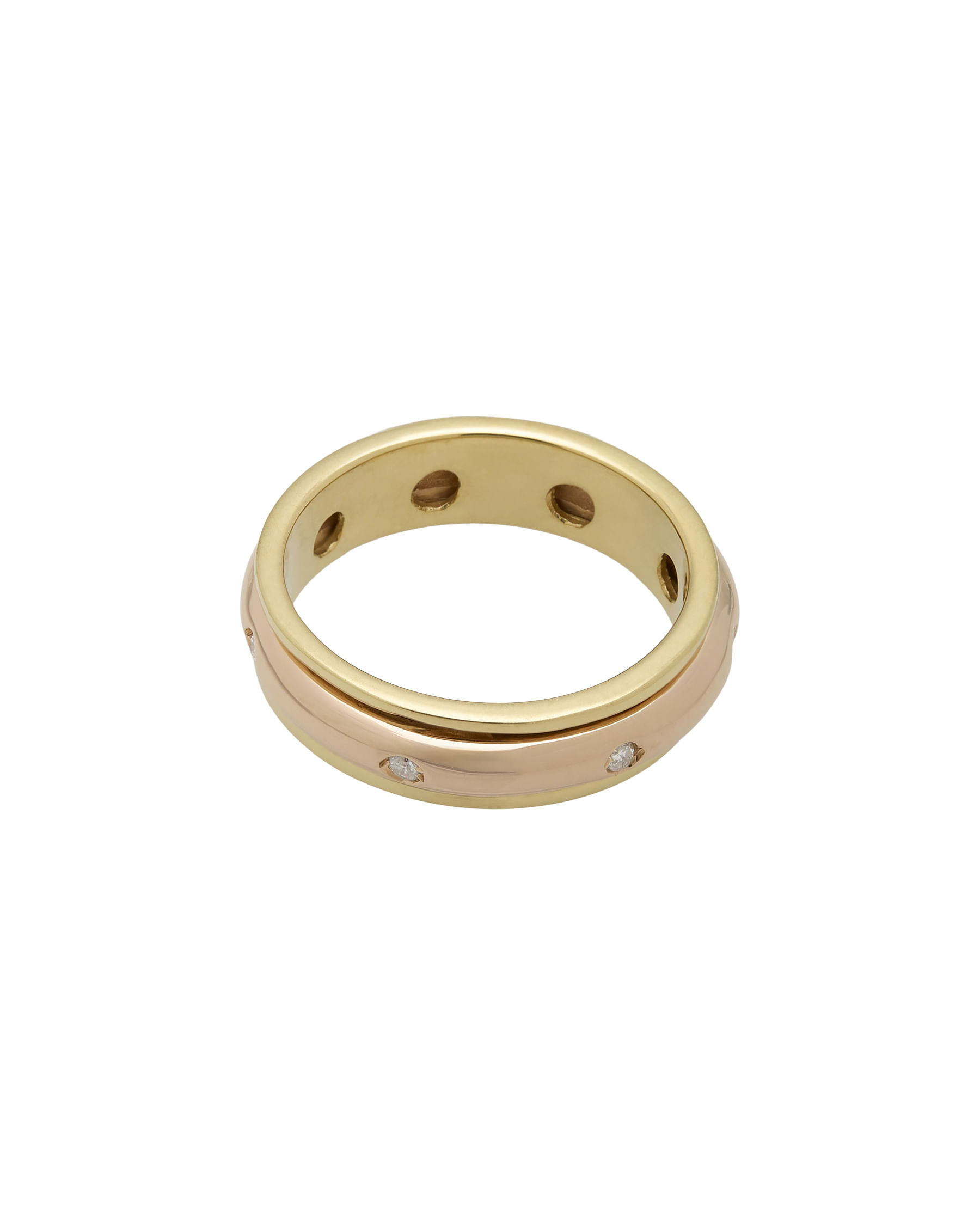Anello antistress in oro giallo e rosa con parte centrale rotante e diamanti-2