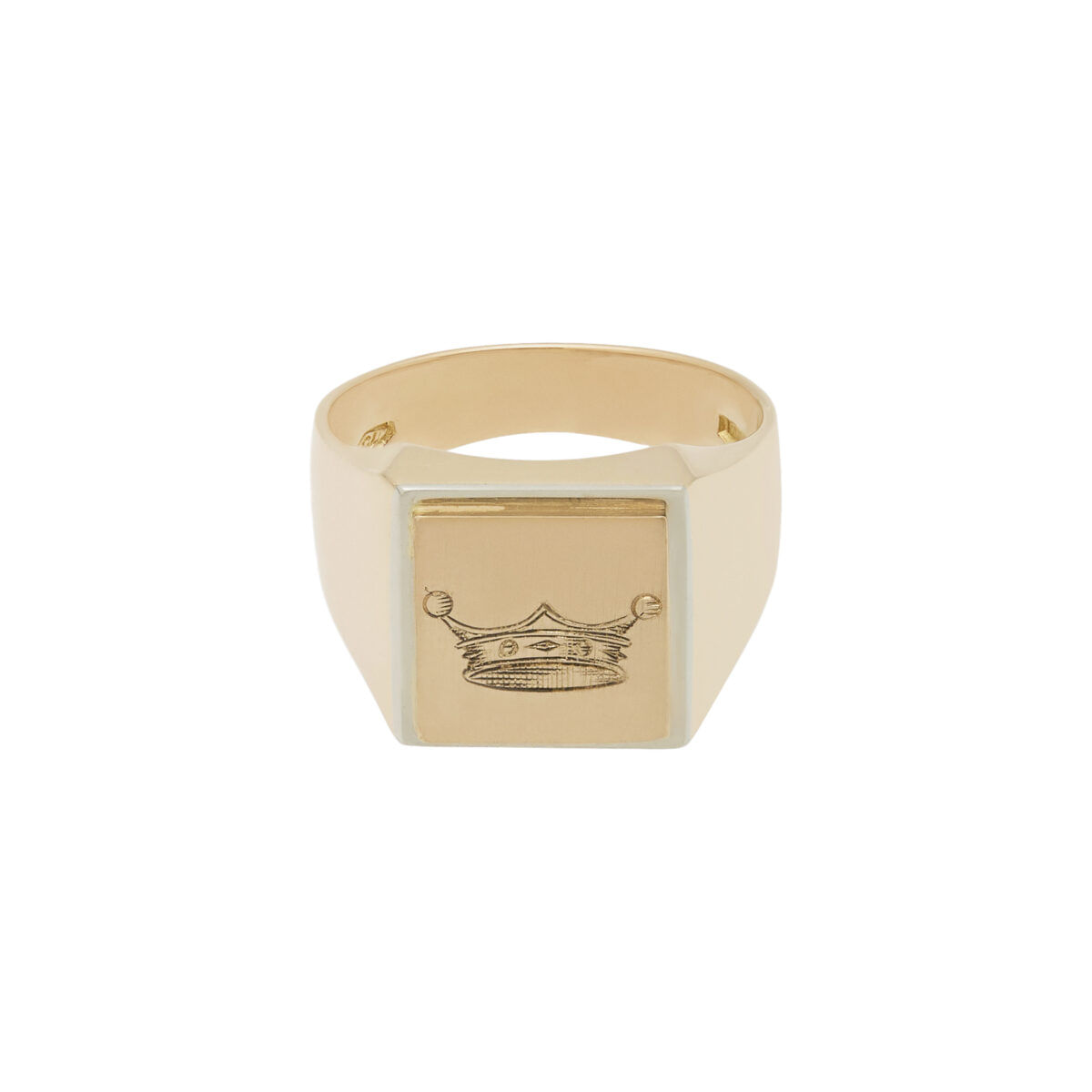 Anello sigillo oro giallo e bianco con stemma corona-1