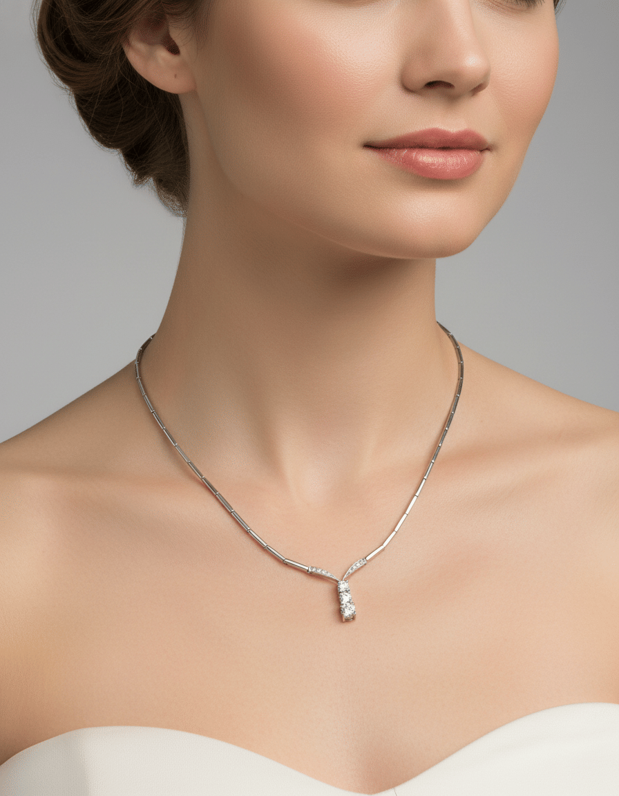 Collier trilogy in oro bianco con diamanti 0,84 ct e diamanti laterali-3