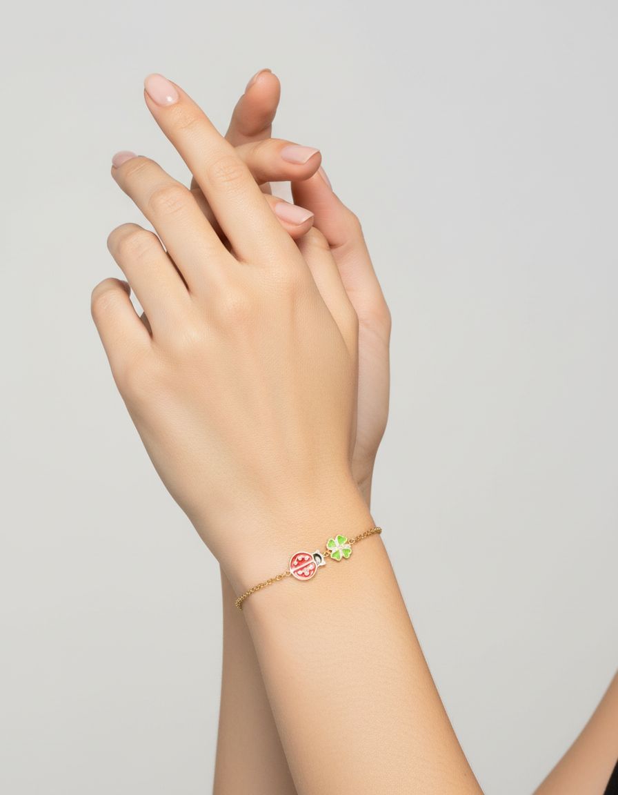 Bracciale bimbo con ciondoli porta fortuna in oro giallo 9 kt-3