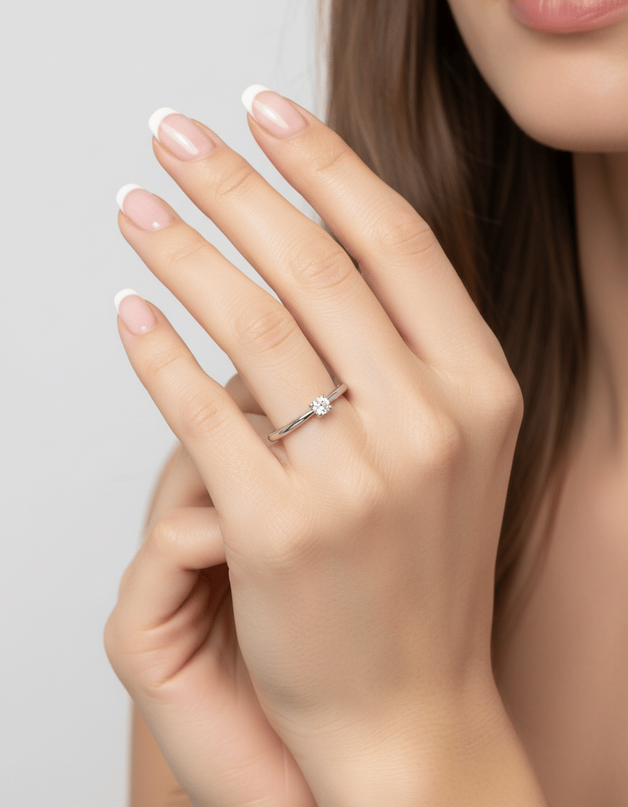 Anello solitario in oro bianco con diamante 0,12 ct-4