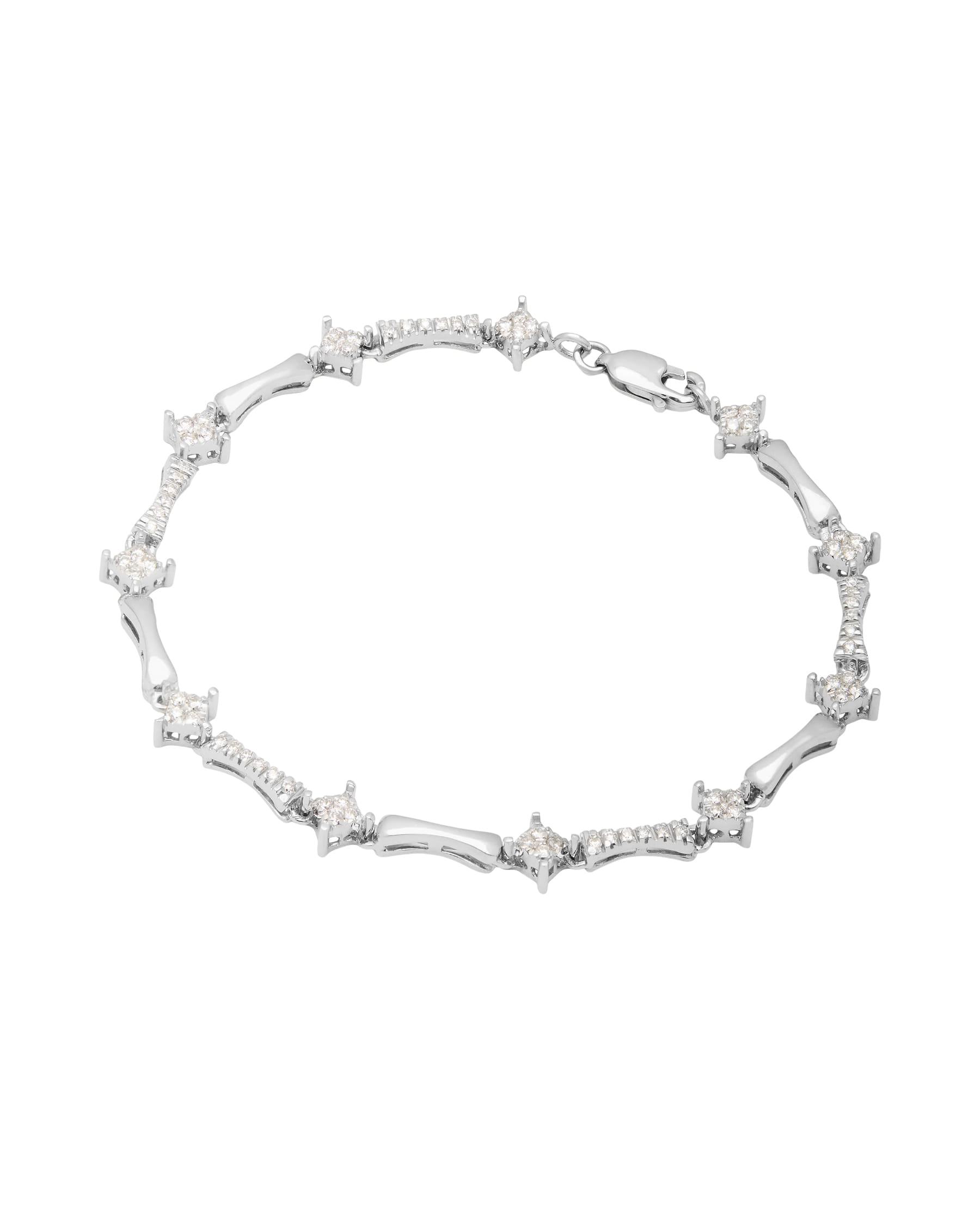 Bracciale in oro bianco con elementi a rombo e diamanti ed elementi lucidi-1