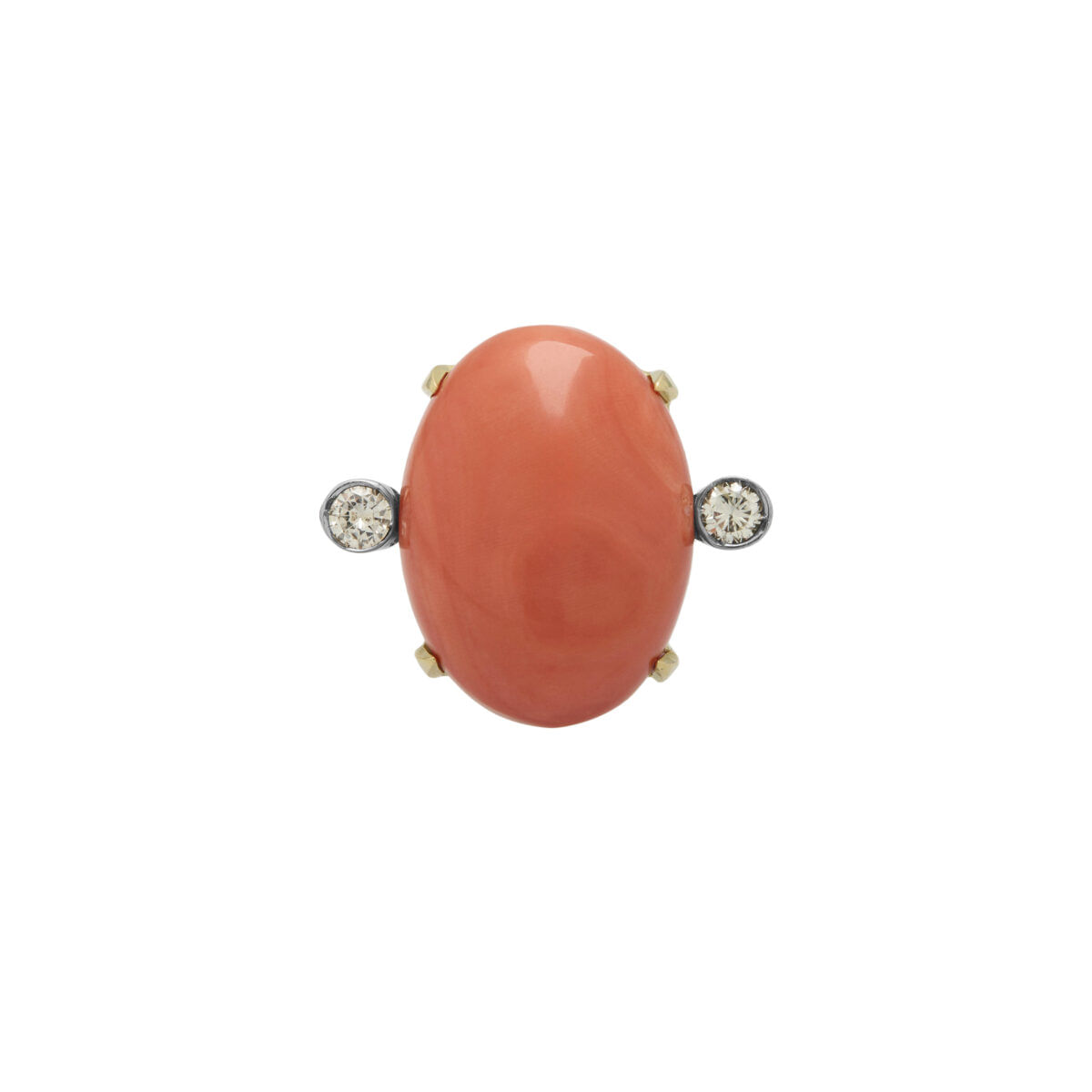 Anello in oro giallo e bianco con corallo e diamanti-1