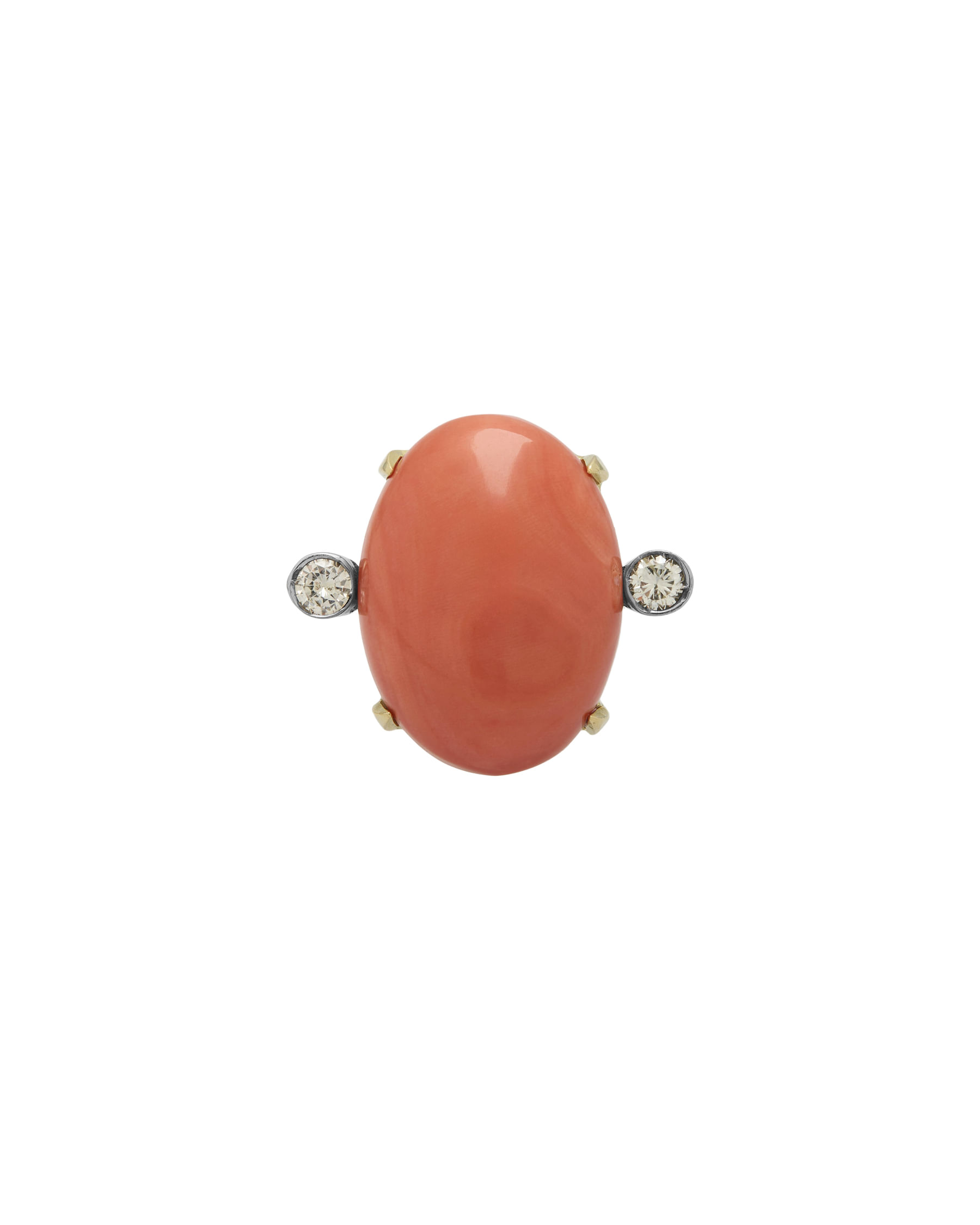 Anello in oro giallo e bianco con corallo e diamanti-1