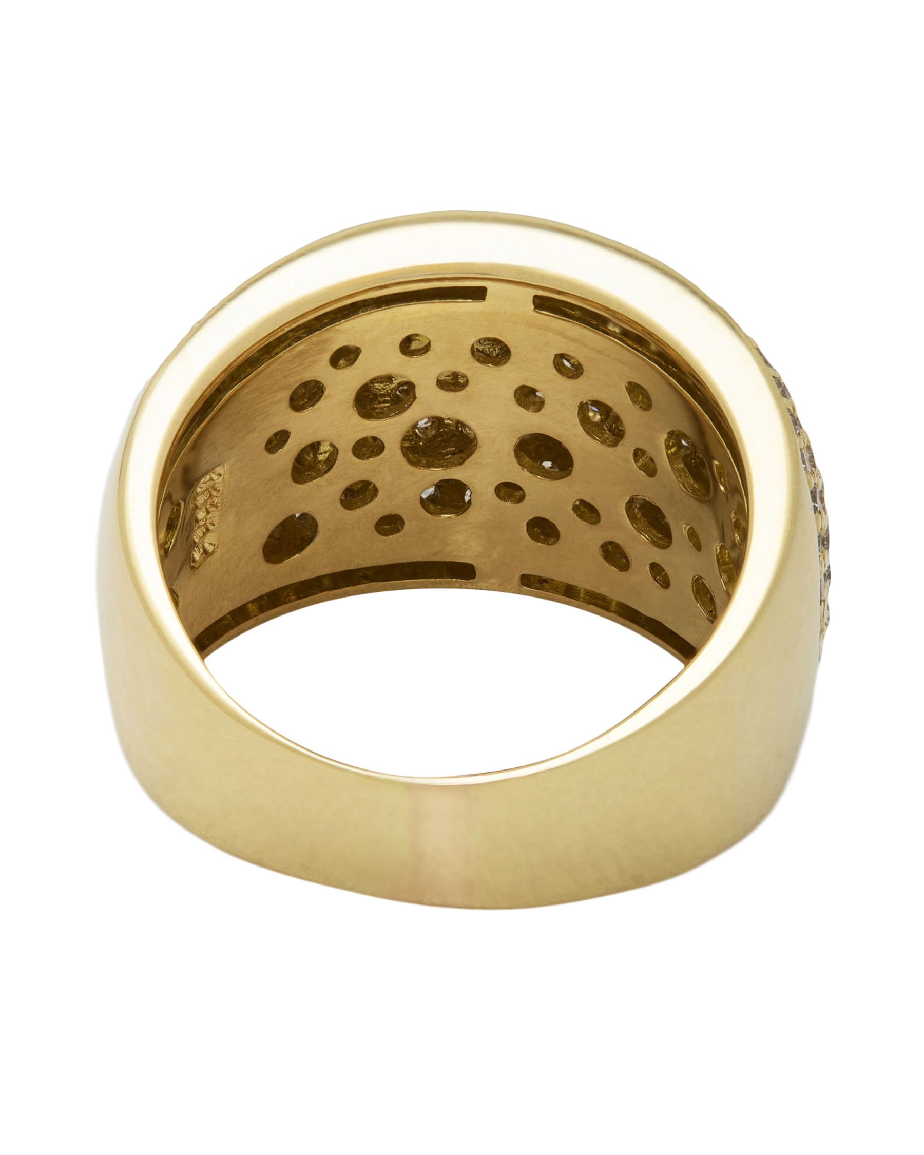 Anello fascia bombata in oro giallo con pavè di diamanti-3