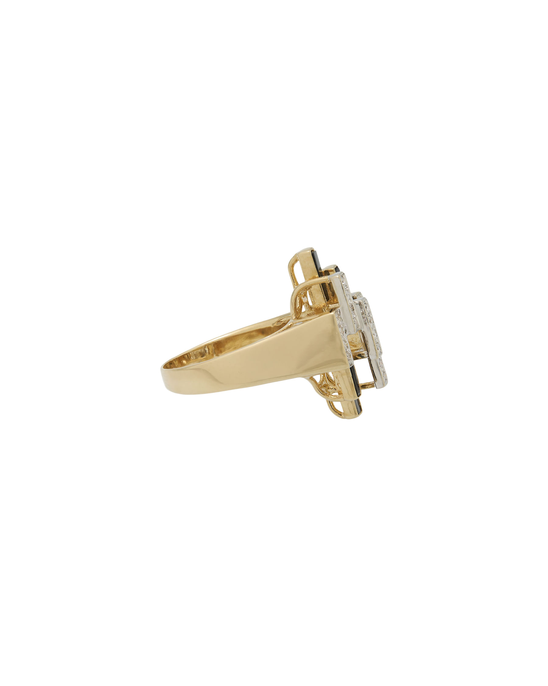 Anello design in oro giallo e bianco 14 kt con diamanti e onice-2