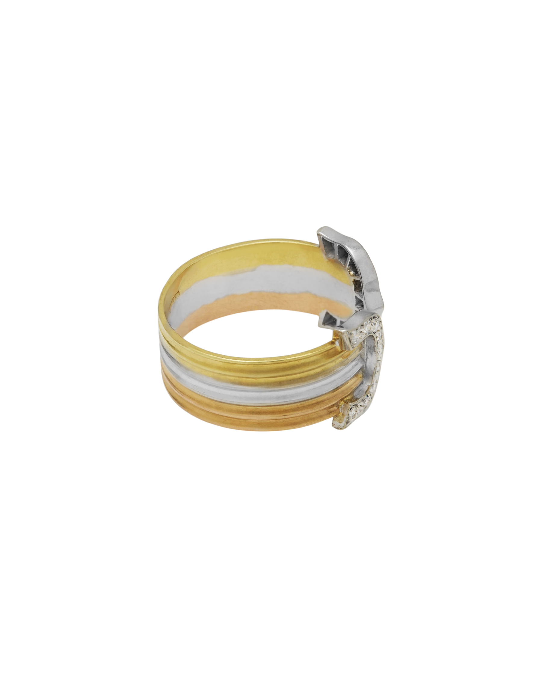 Anello fascia doppia c 3 ori con diamanti-2