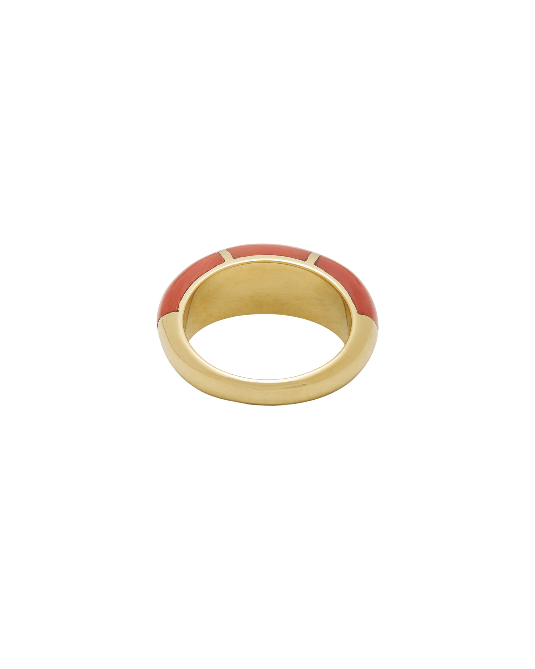 Anello fascia bombata con intarsi di corallo in oro 18 kt-3