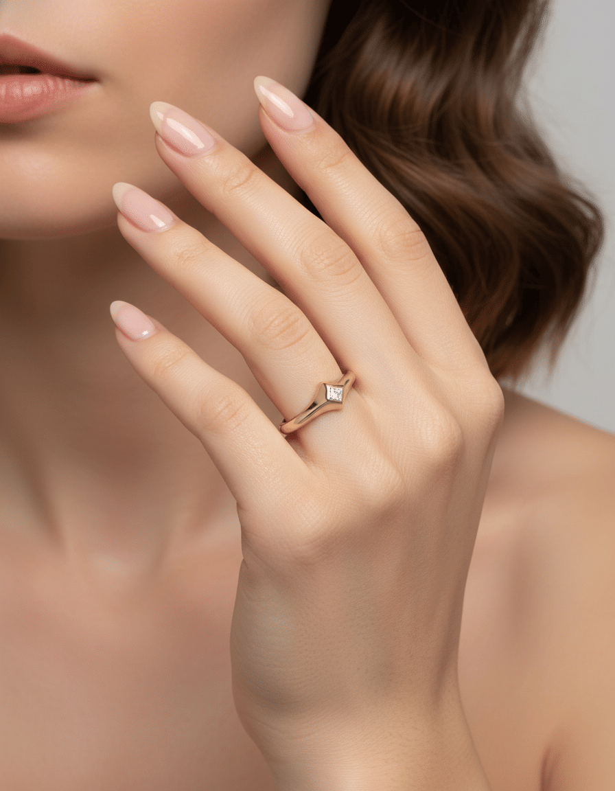 Anello forma rombo in oro giallo con diamante carre’-4