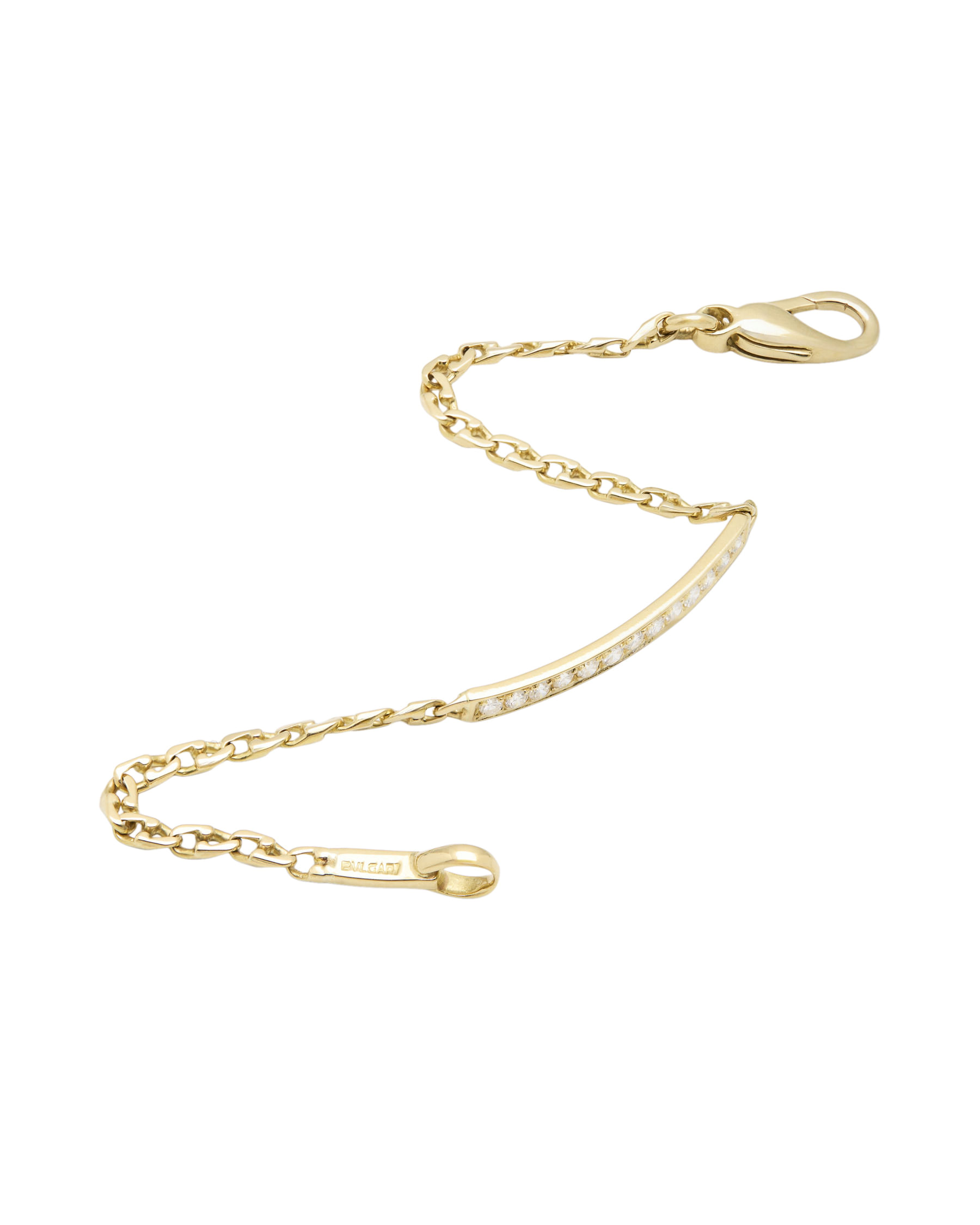 Bracciale bulgari in oro giallo con targhetta e diamanti-2
