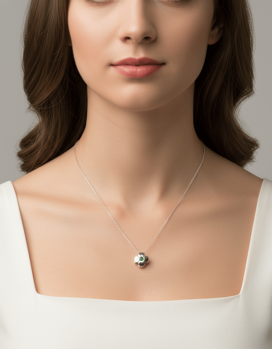 Catenina con ciondolo fiore double face con diamante e smeraldo-3