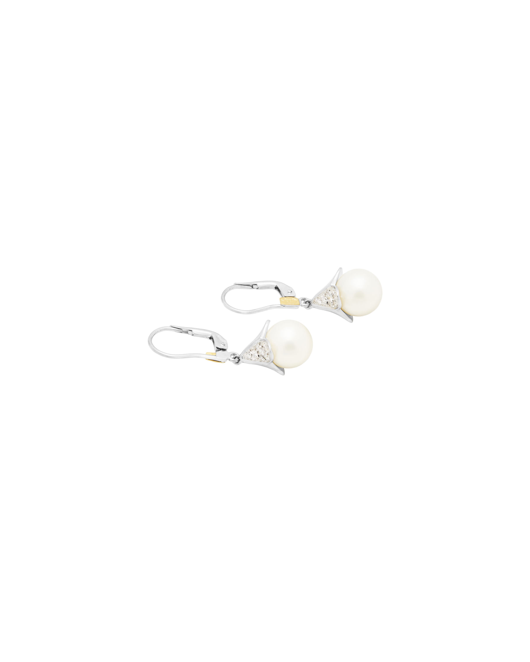Orecchini recarlo pendenti in oro bianco con diamanti e perle-1