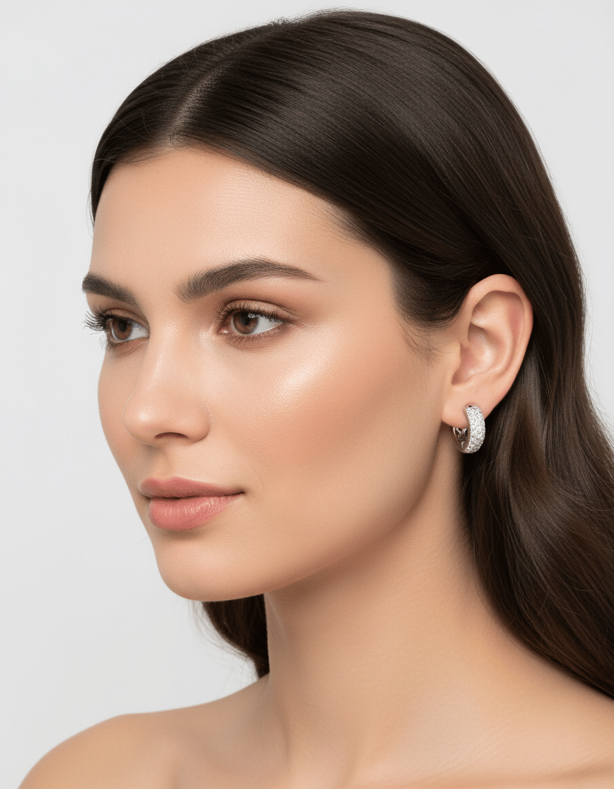 Orecchini cerchietto in oro bianco con pavè di diamanti-3