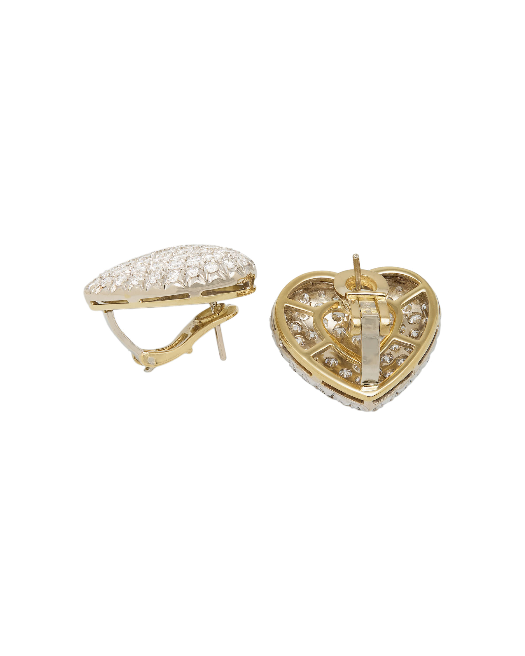 Orecchini cuore in oro bianco e giallo con pavè di diamanti-2