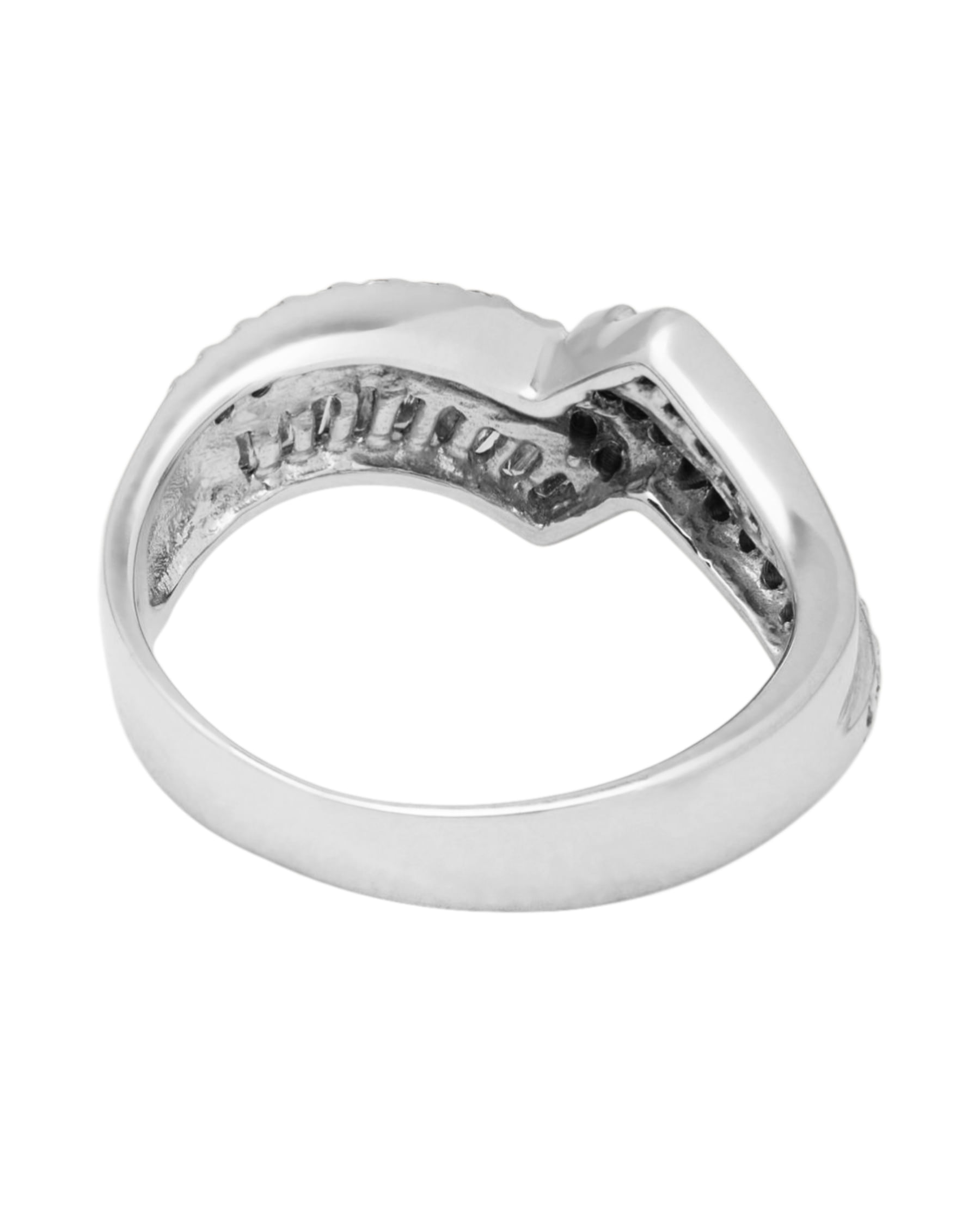 Anello fascia contrarie’ in oro bianco con diamanti round e baguette-3