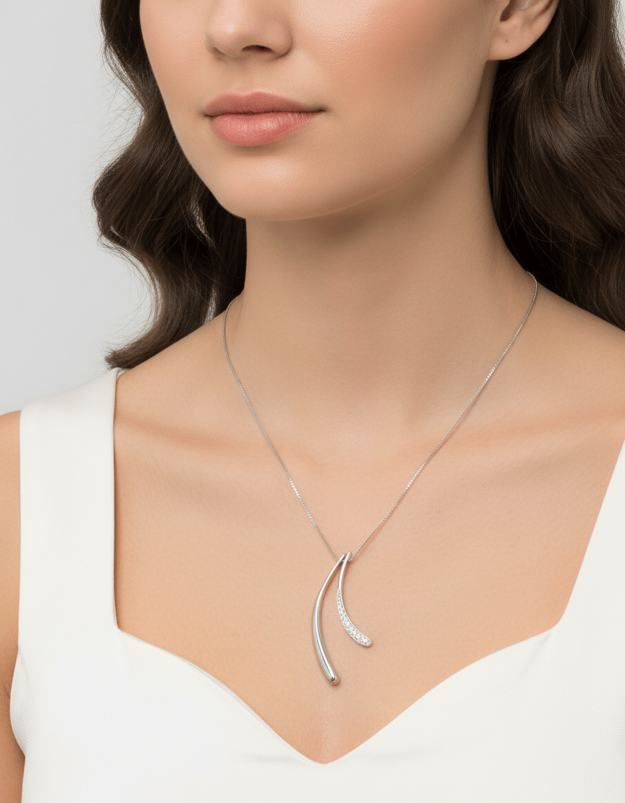 Catenina miluna con doppio ciondolo pendente in oro bianco e diamanti-3