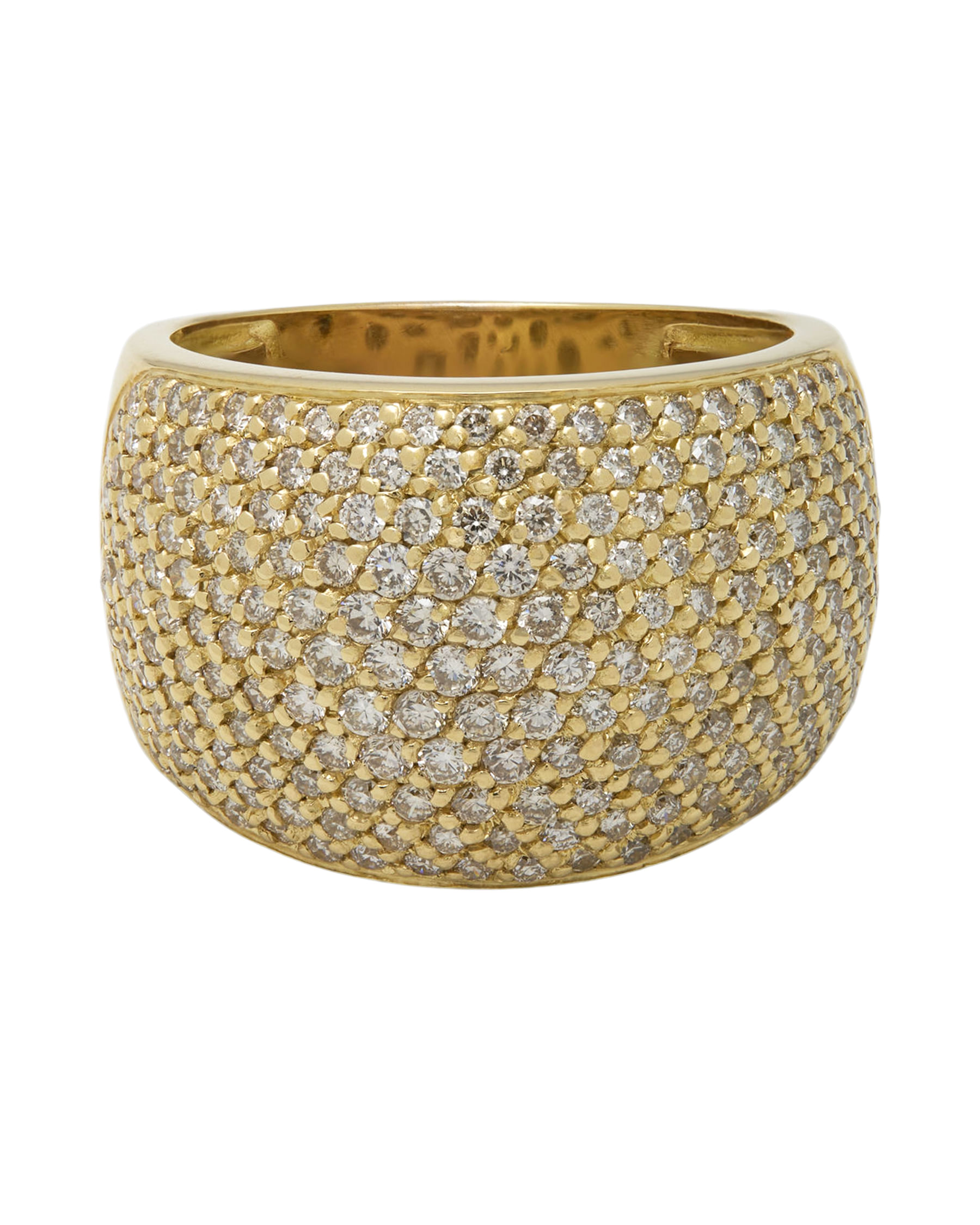 Anello fascia bombata in oro giallo con pavè di diamanti-1