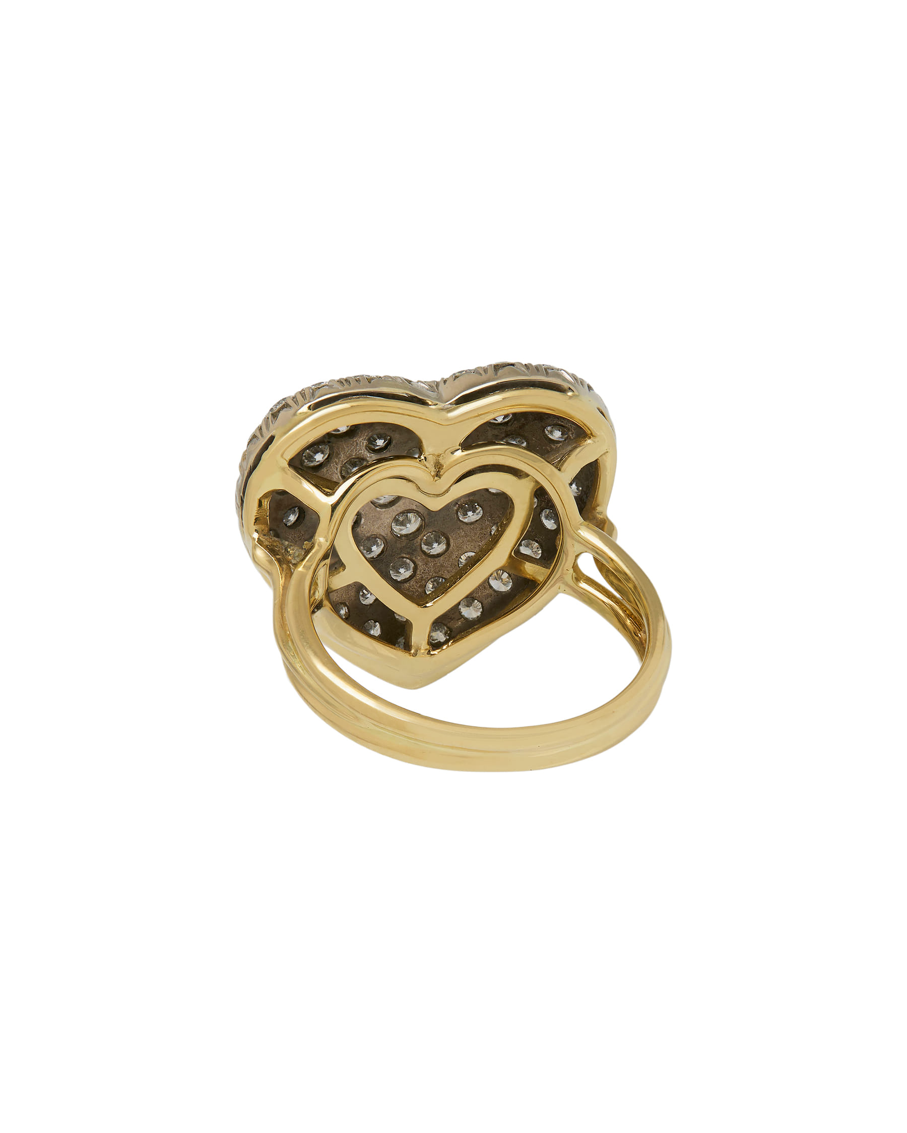 Anello cuore in oro giallo e bianco con pavè di diamanti-3