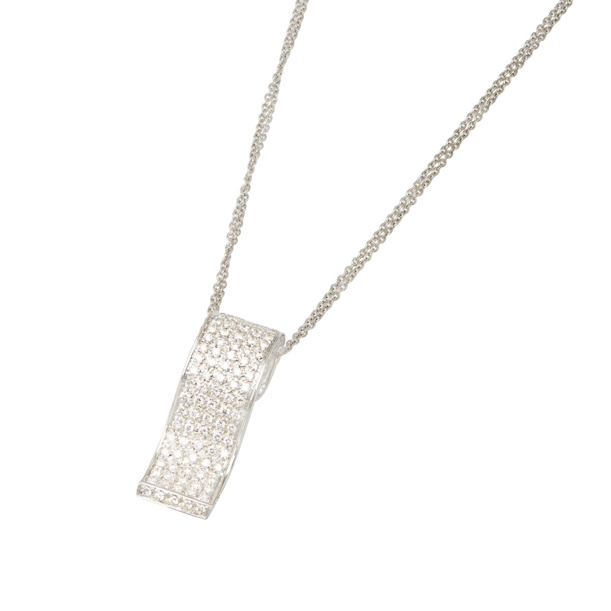 Collana gulliver con pendente a fascia in oro bianco e pavè di diamanti-1
