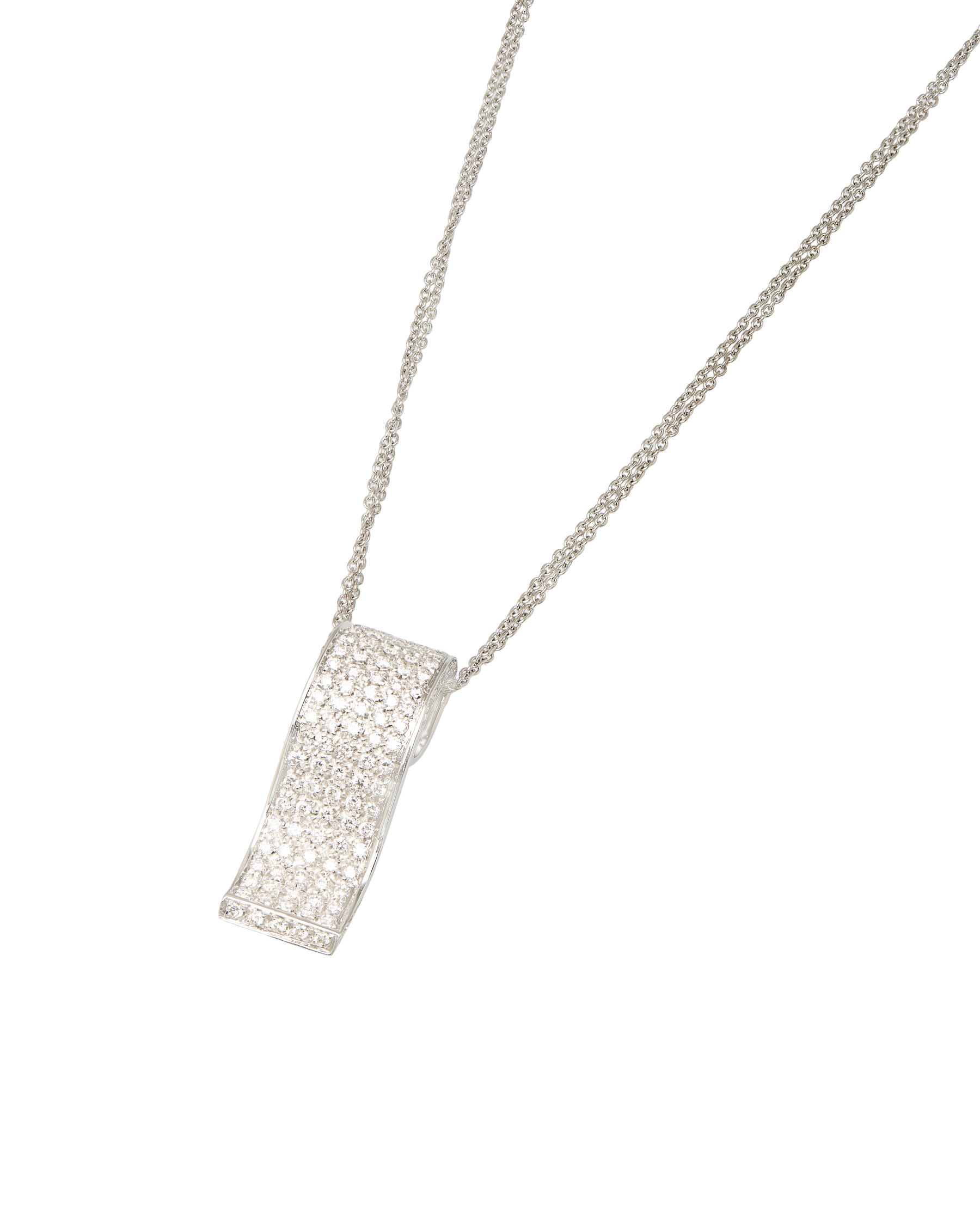 Collana gulliver con pendente a fascia in oro bianco e pavè di diamanti-1