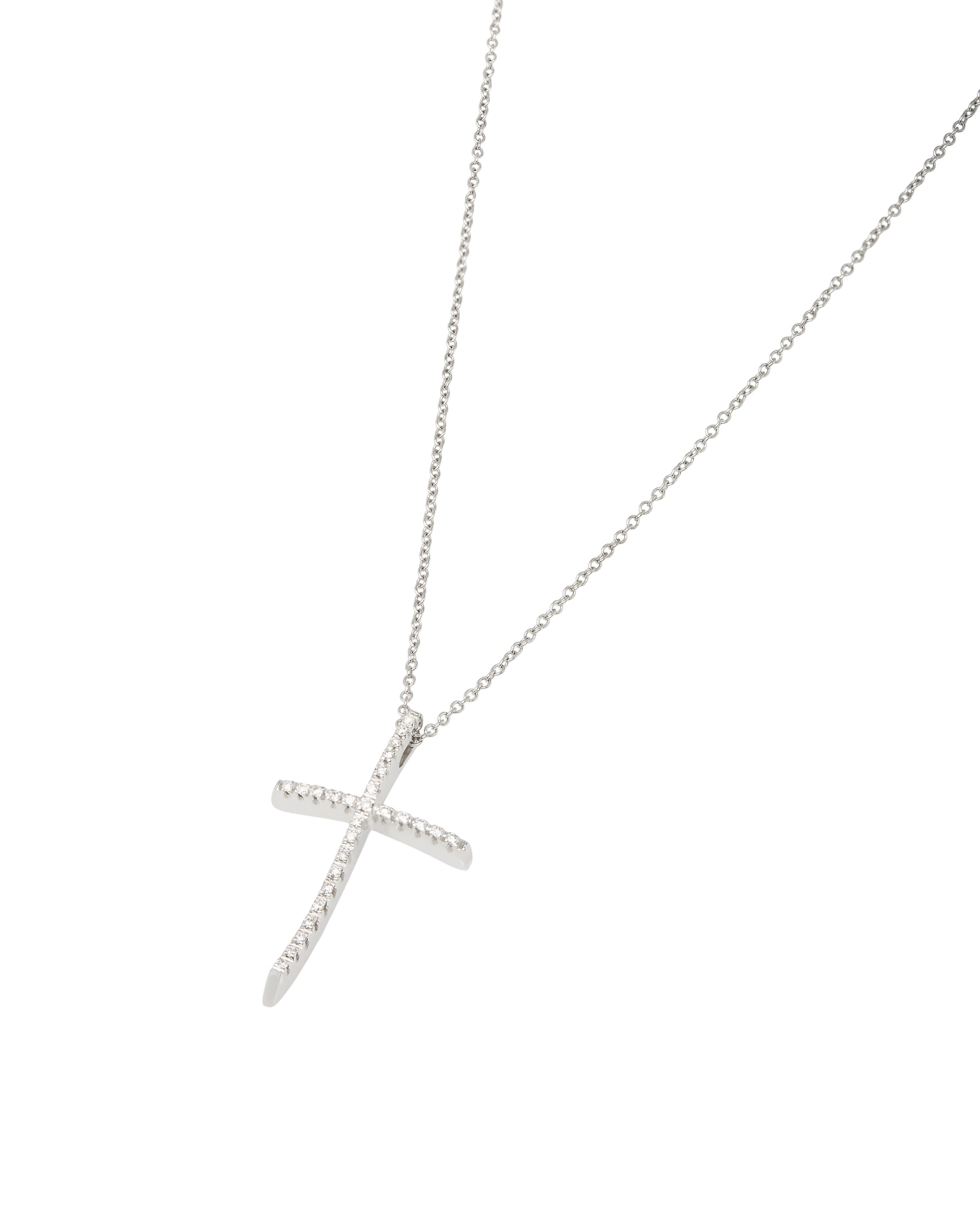 Collana con ciondolo croce ondulata in oro bianco e diamanti-1
