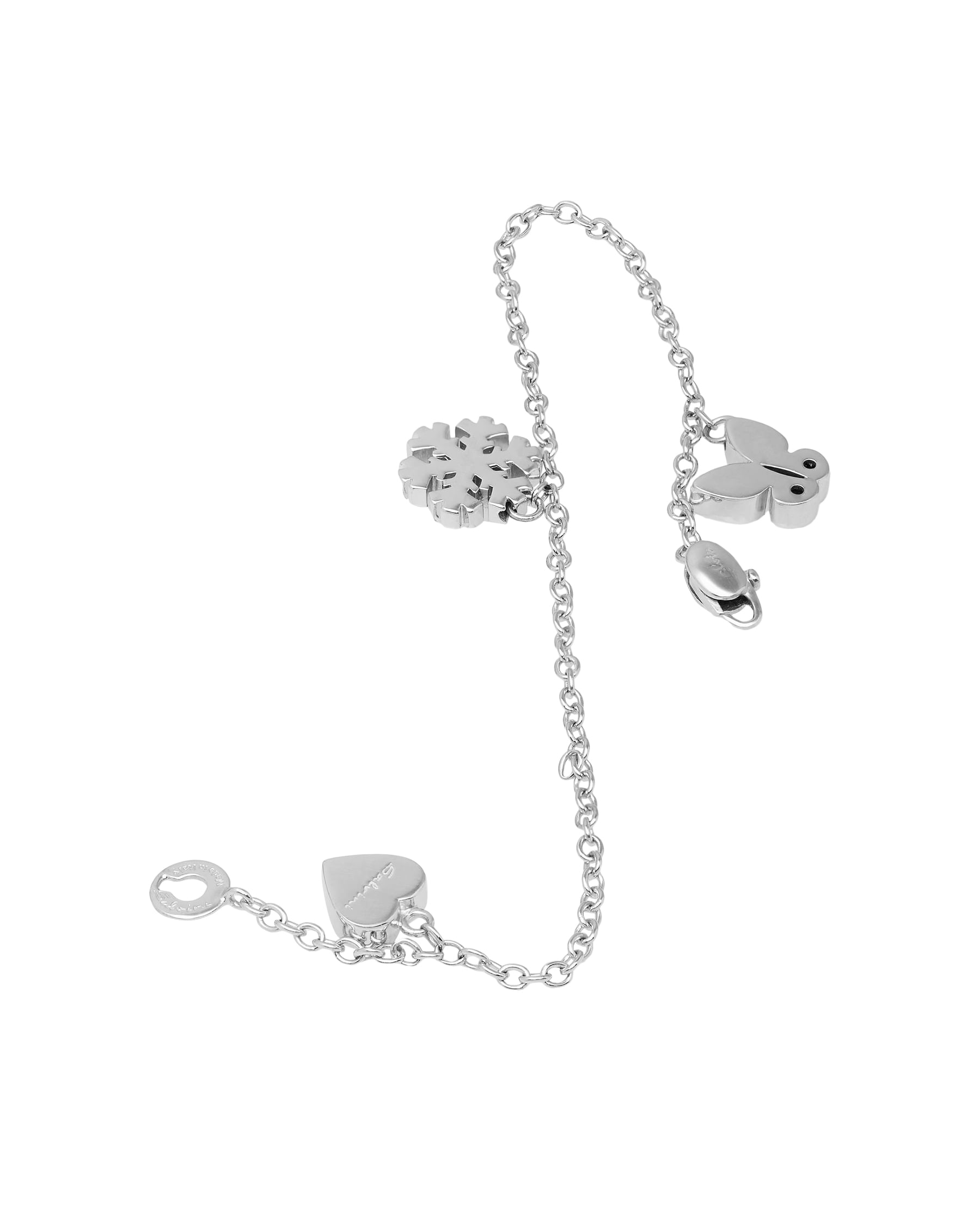 Bracciale salvini con forme cuore, farfalla e fiocco di neve in oro bianco e diamanti-2