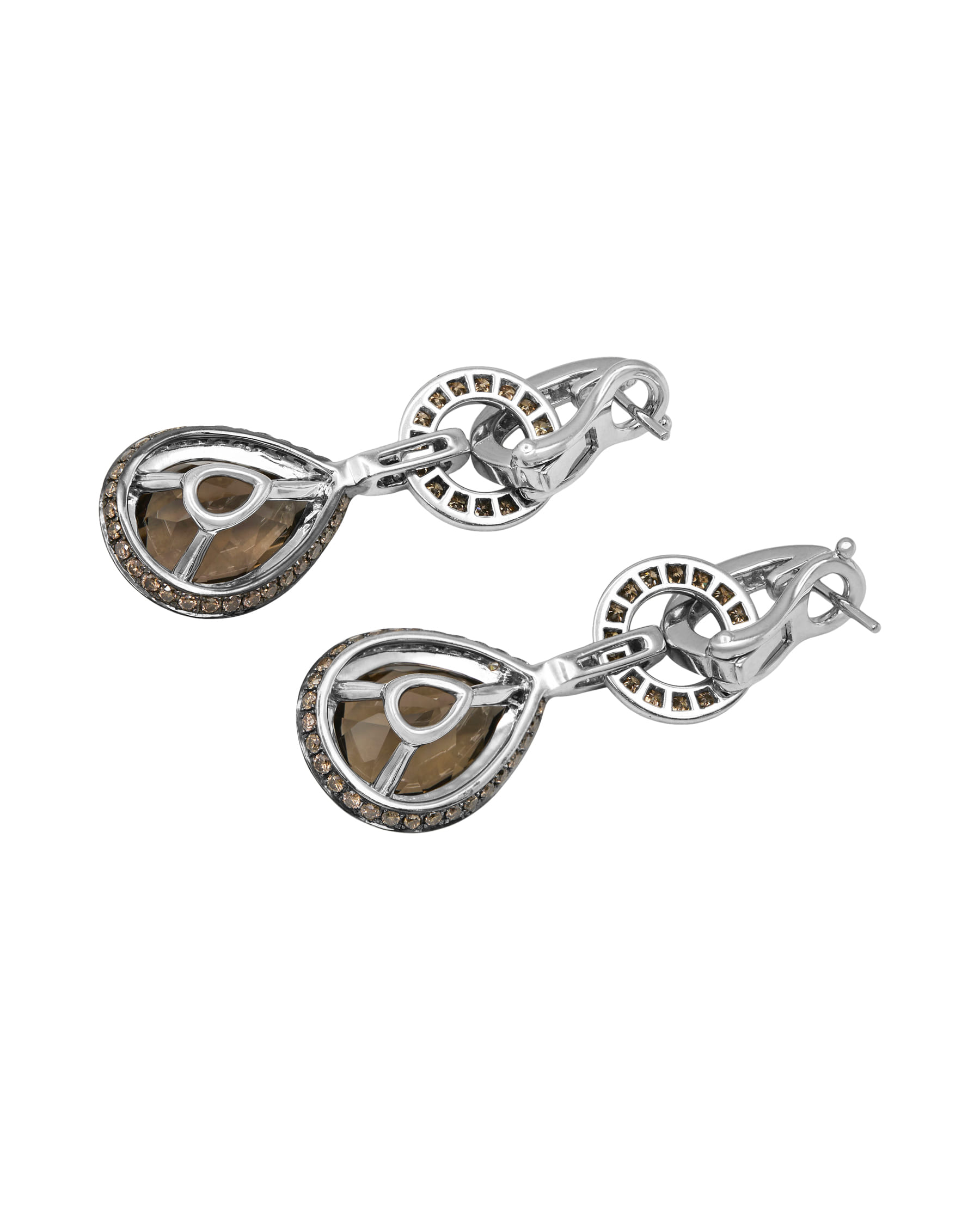 Orecchini pendenti componibili con topazio a goccia diamanti e diamanti brown-2