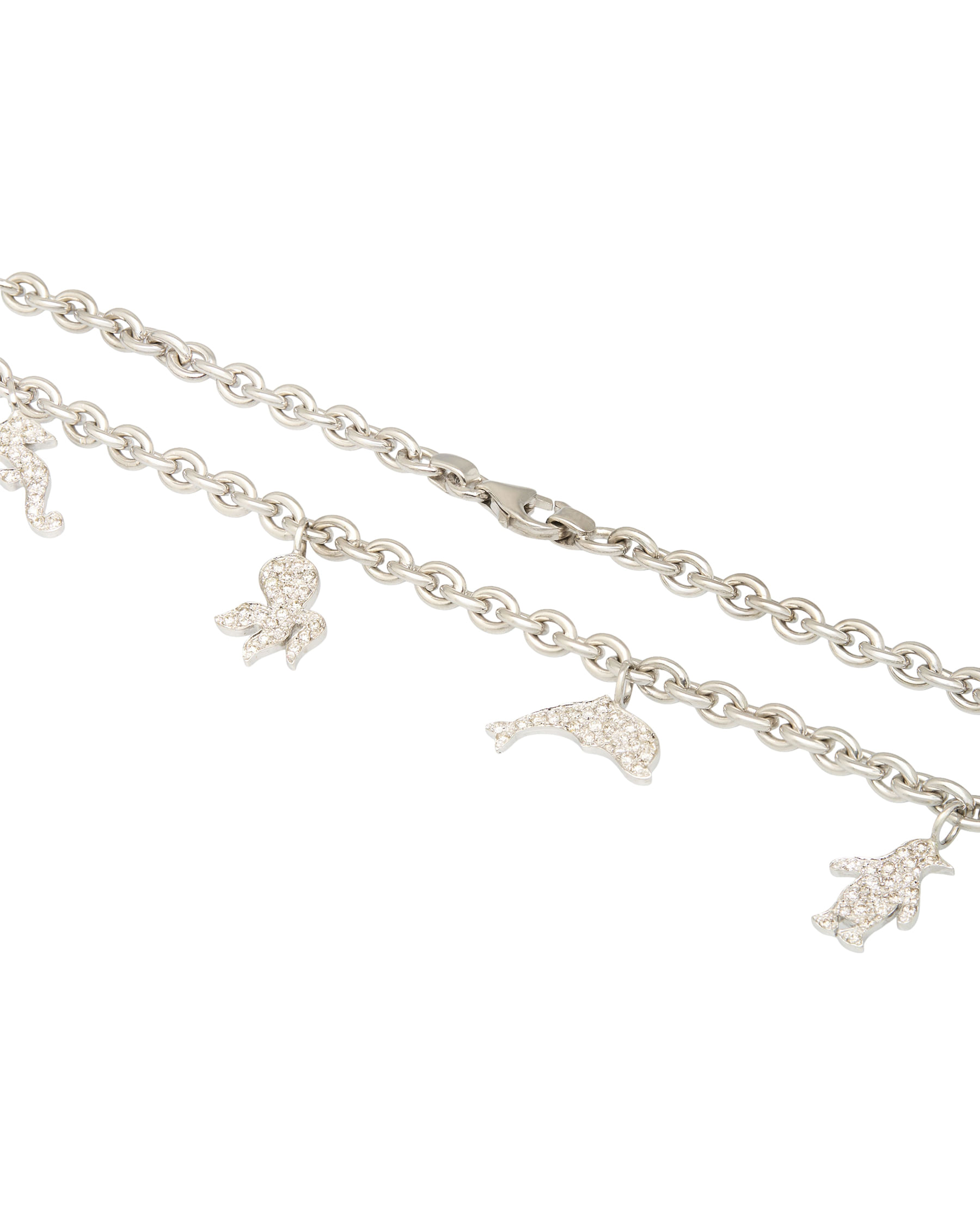 Girocollo in oro bianco maglia con charm marini e diamanti-2
