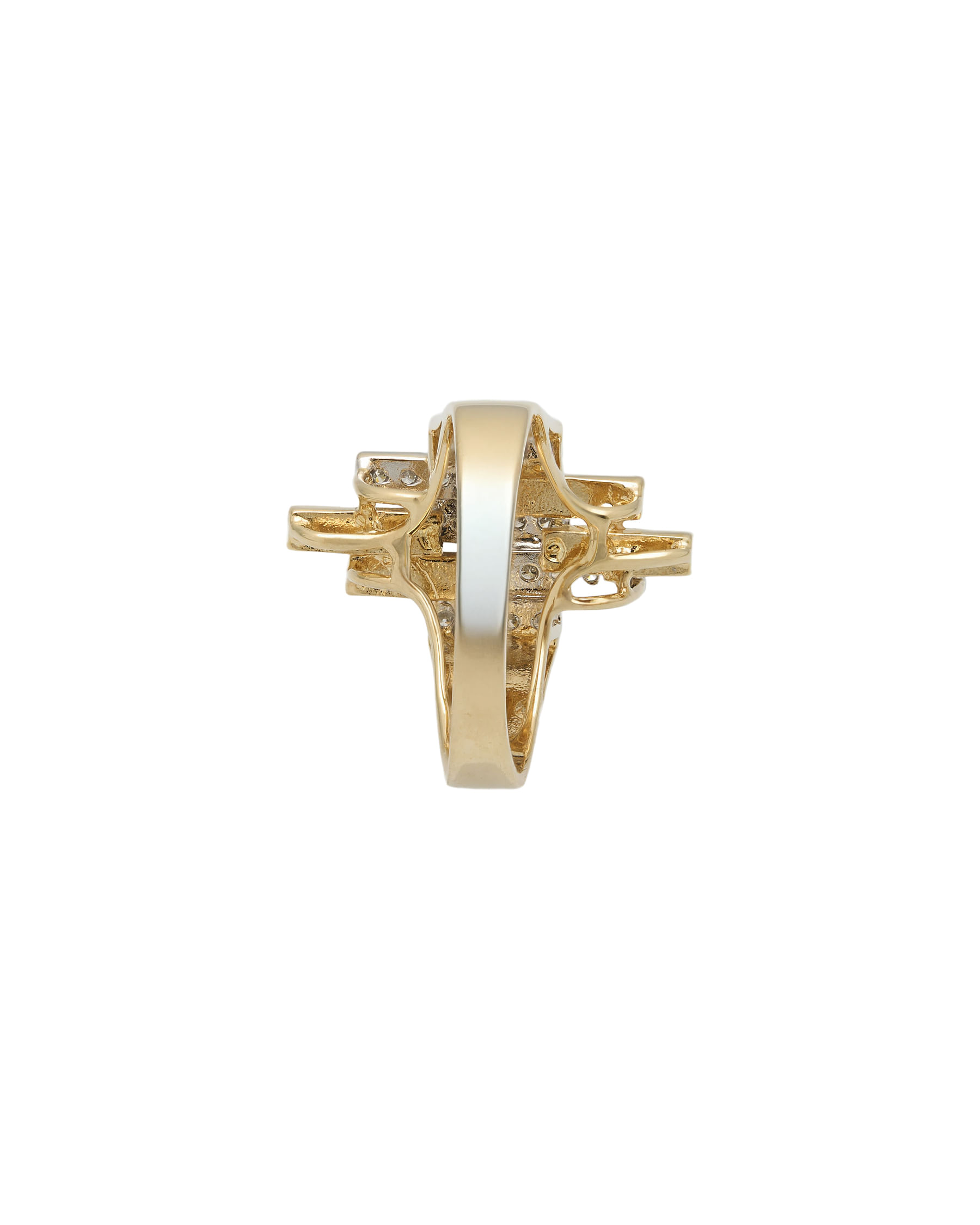 Anello design in oro giallo e bianco 14 kt con diamanti e onice-3