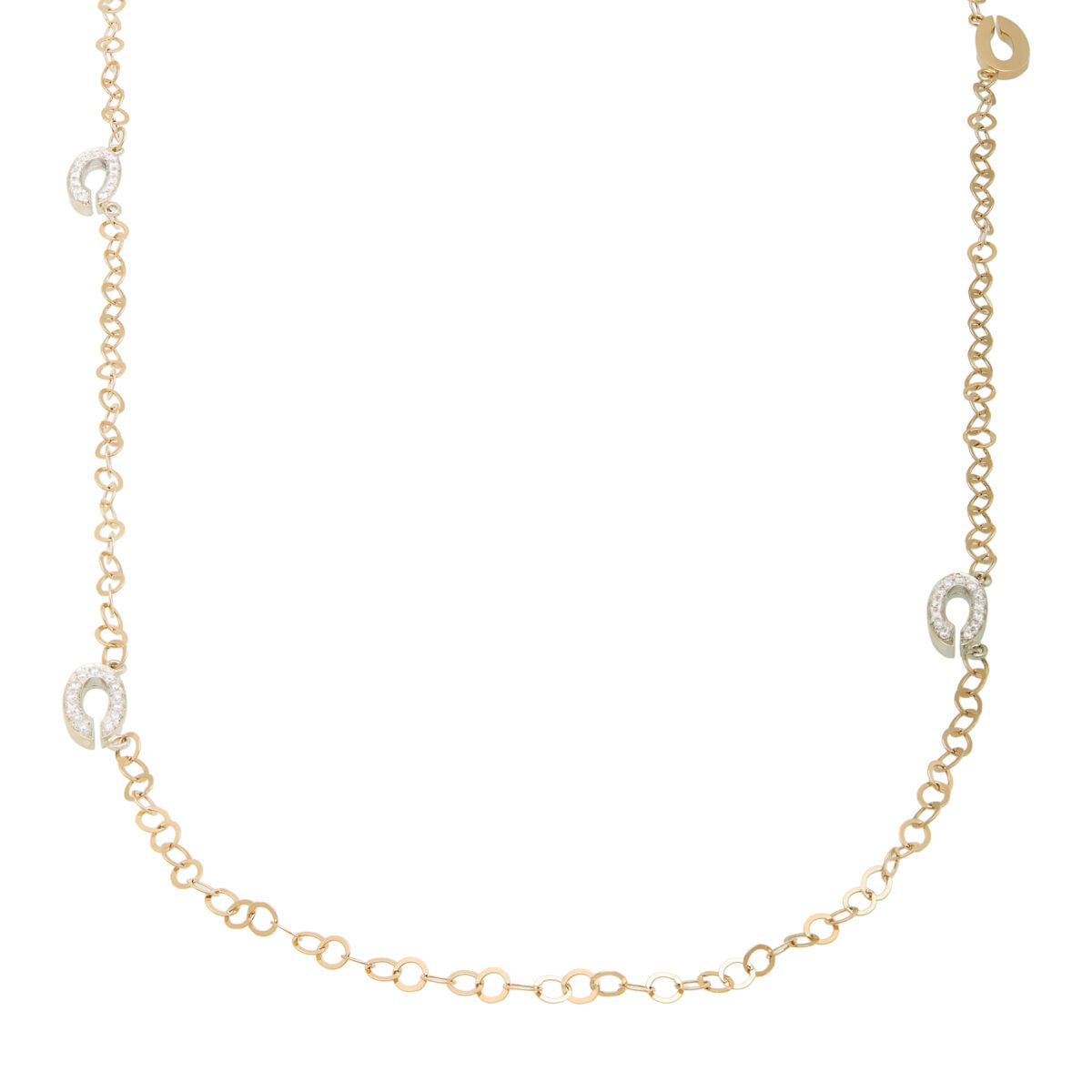 Collana lunga con elementi ovali in oro bianco con diamanti e oro rosa-1