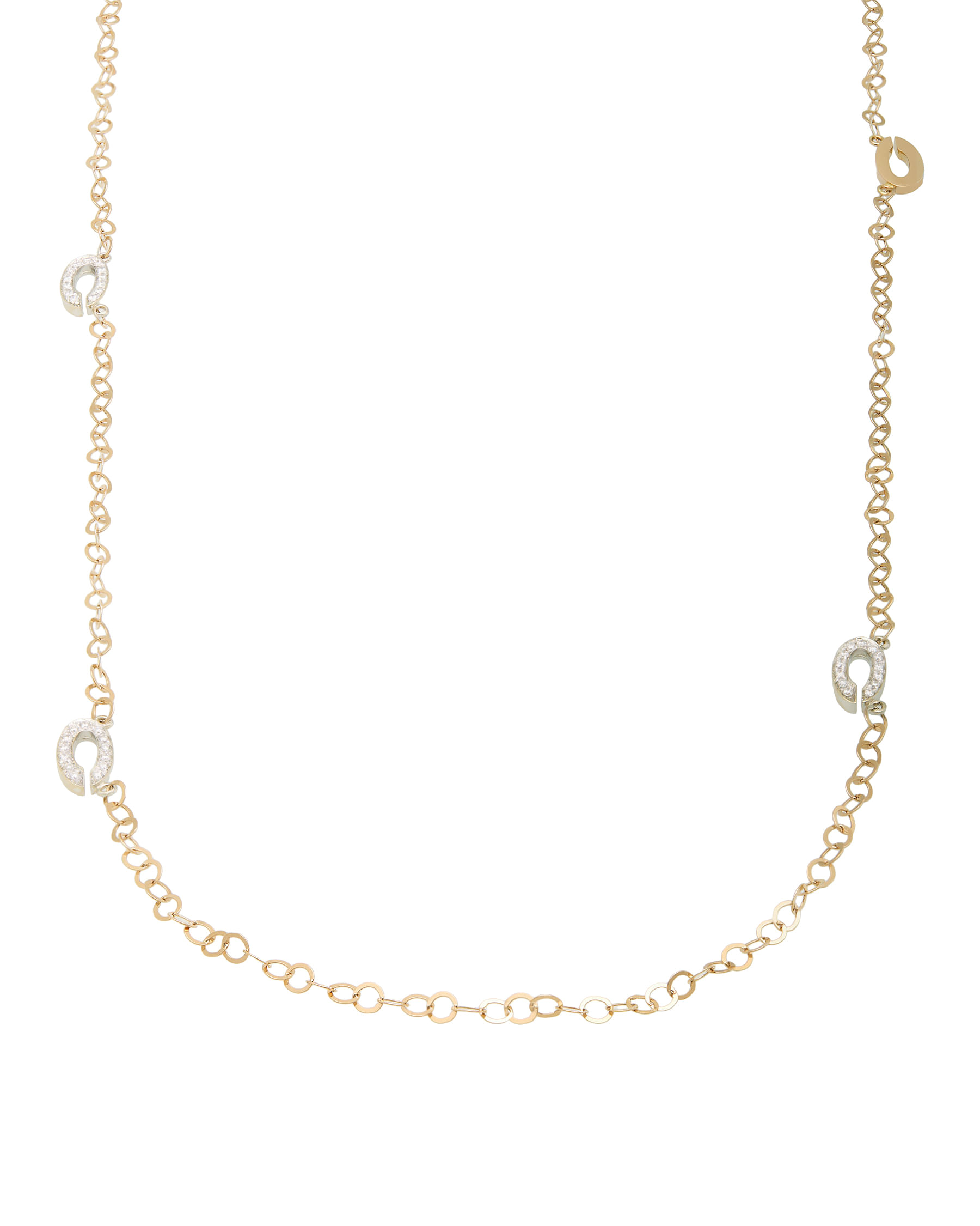 Collana lunga con elementi ovali in oro bianco con diamanti e oro rosa-1