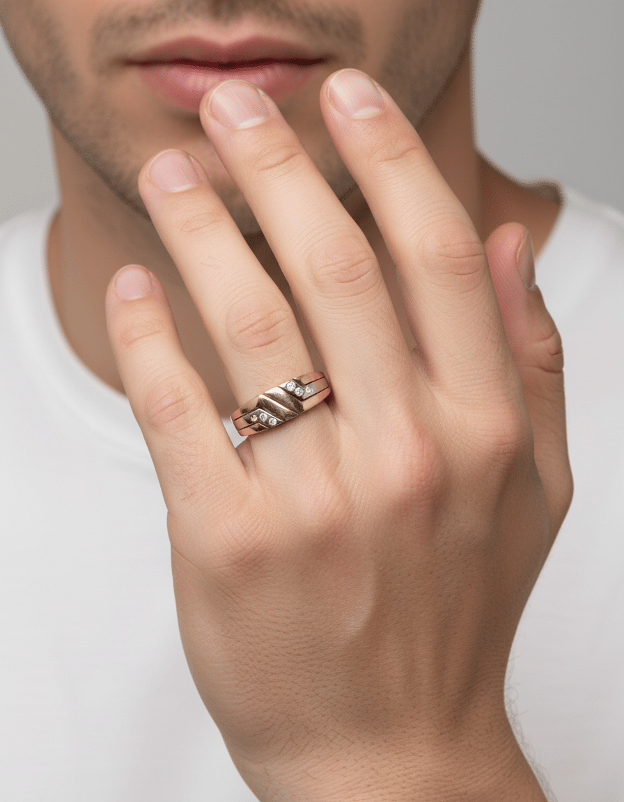 Anello fascia geometrico 3 ori con diamanti-4