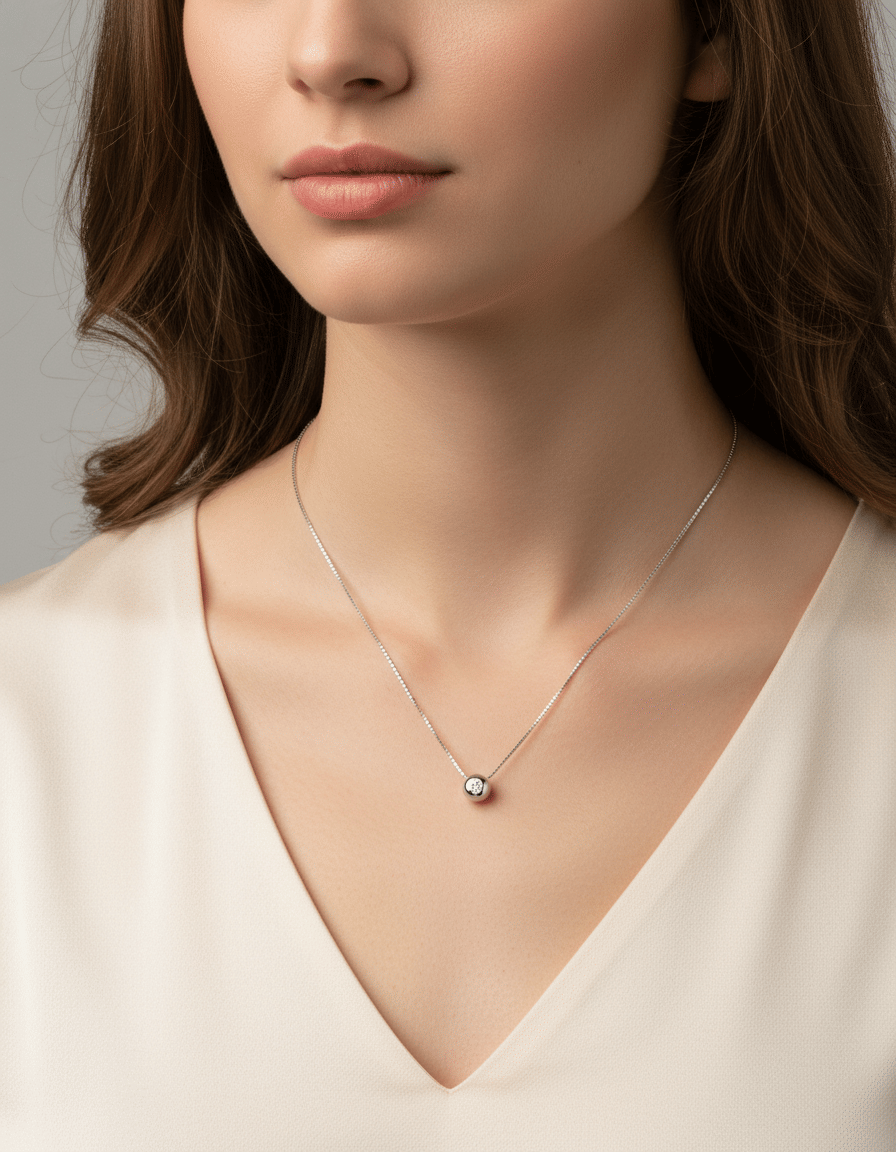 Catenina punto luce cipollino in oro bianco con diamante 0,11 ct-3