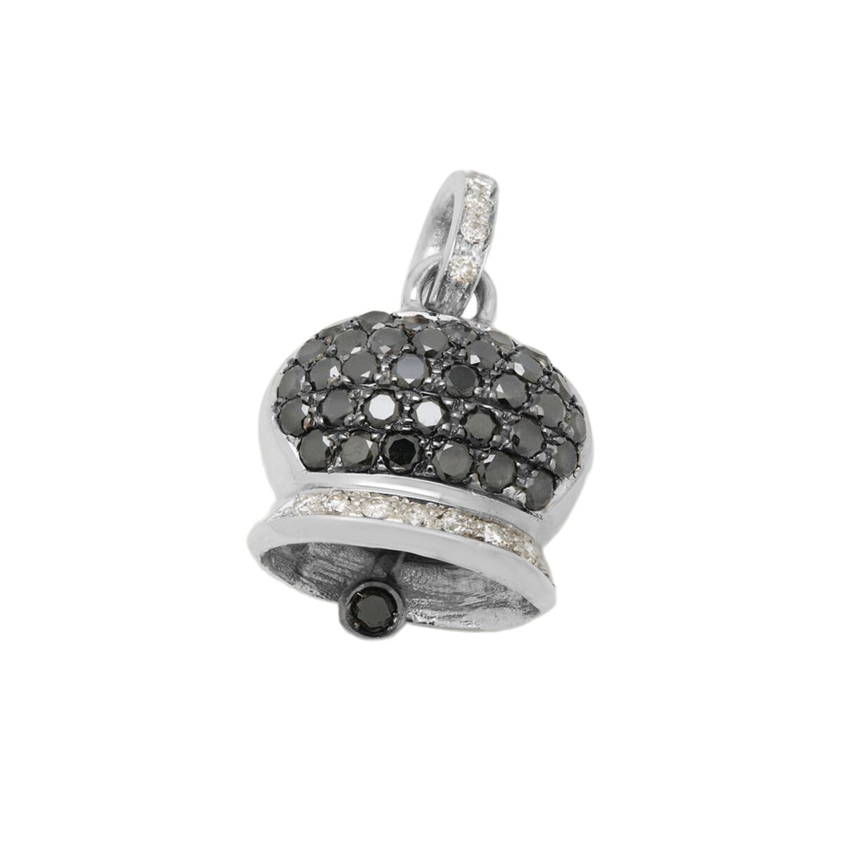 Ciondolo campanella in oro bianco con diamanti e diamanti neri-1
