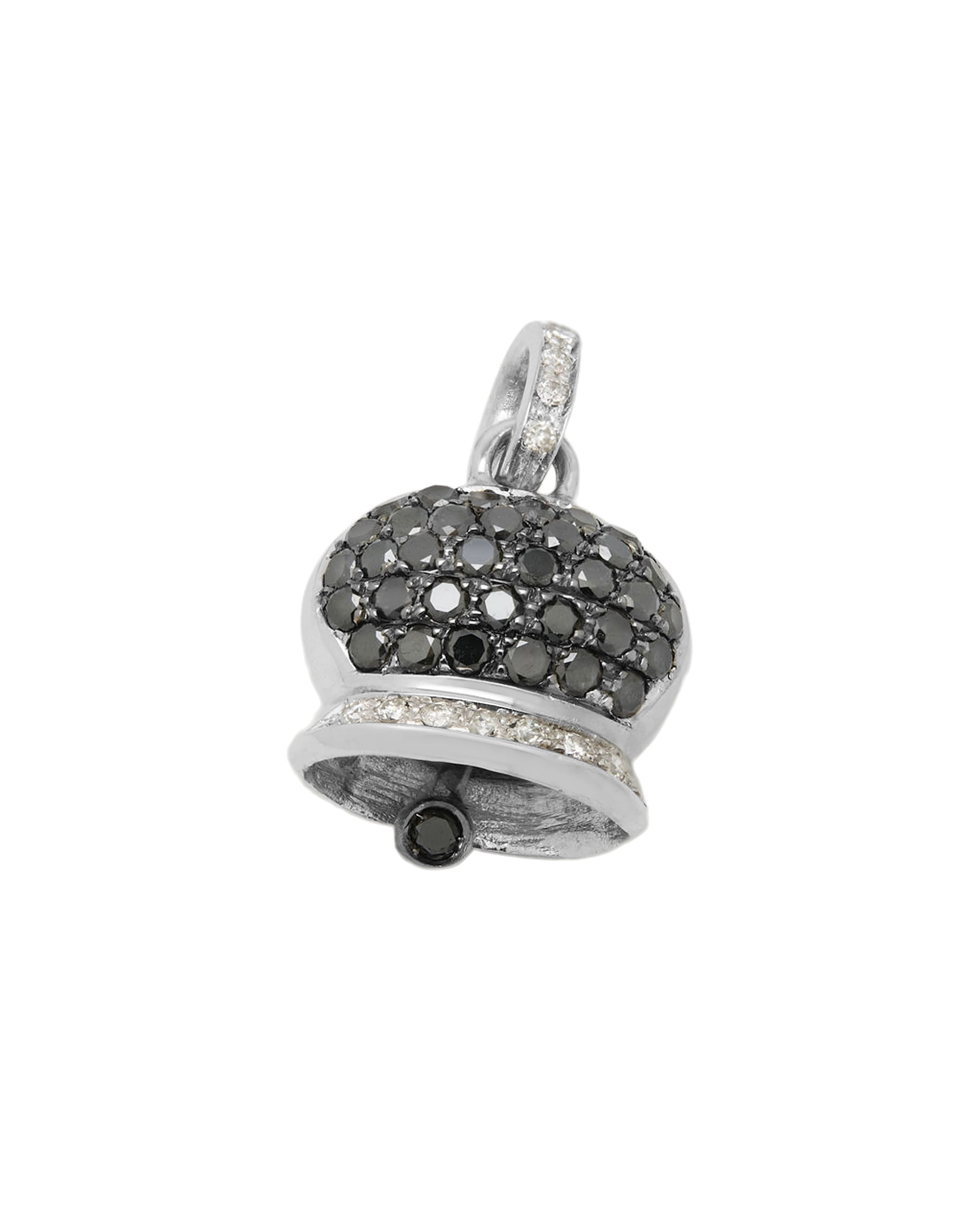 Ciondolo campanella in oro bianco con diamanti e diamanti neri-1