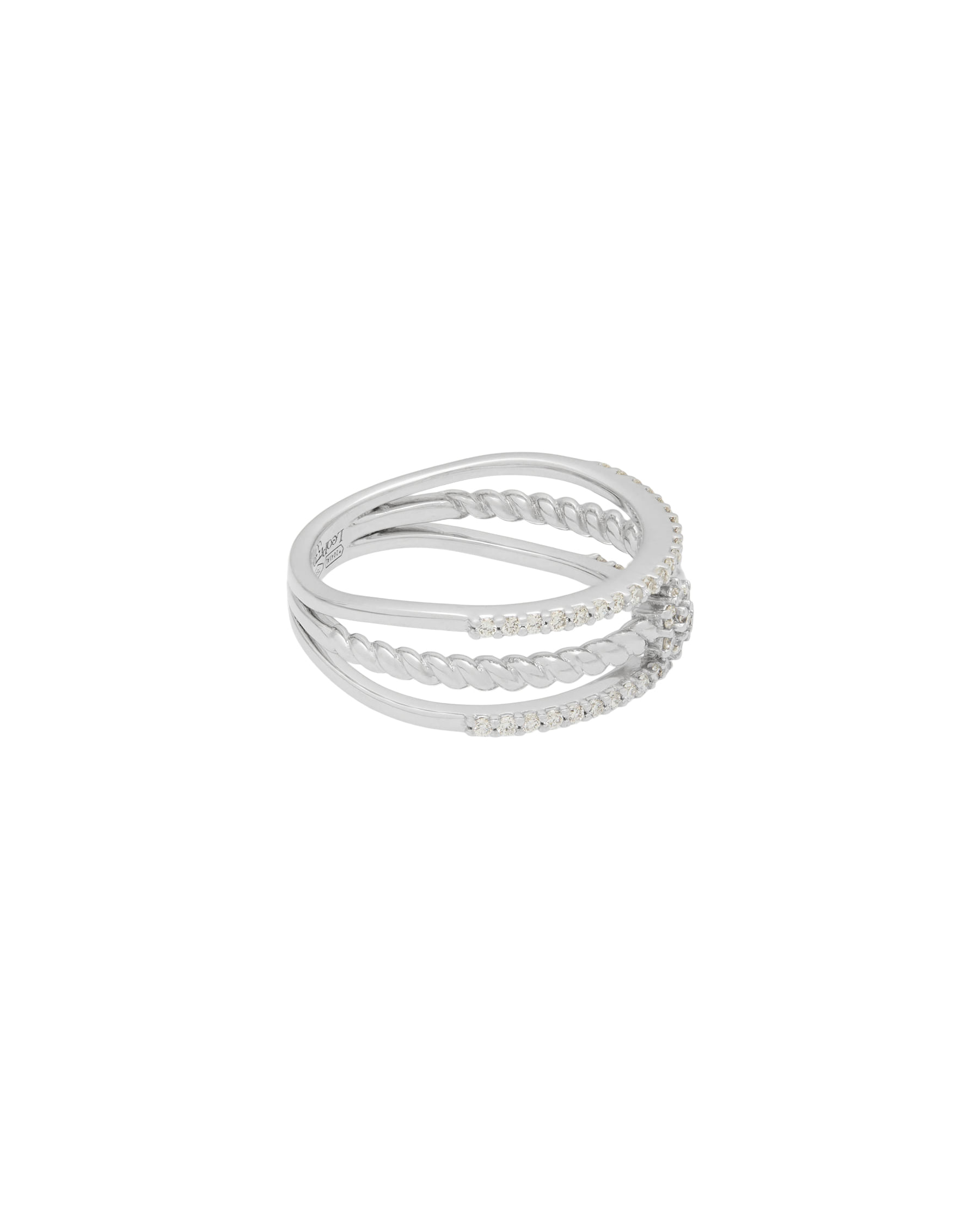 Anello fascia leopizzo traforata con diamantini laterali e fiore centrale con diamanti-2