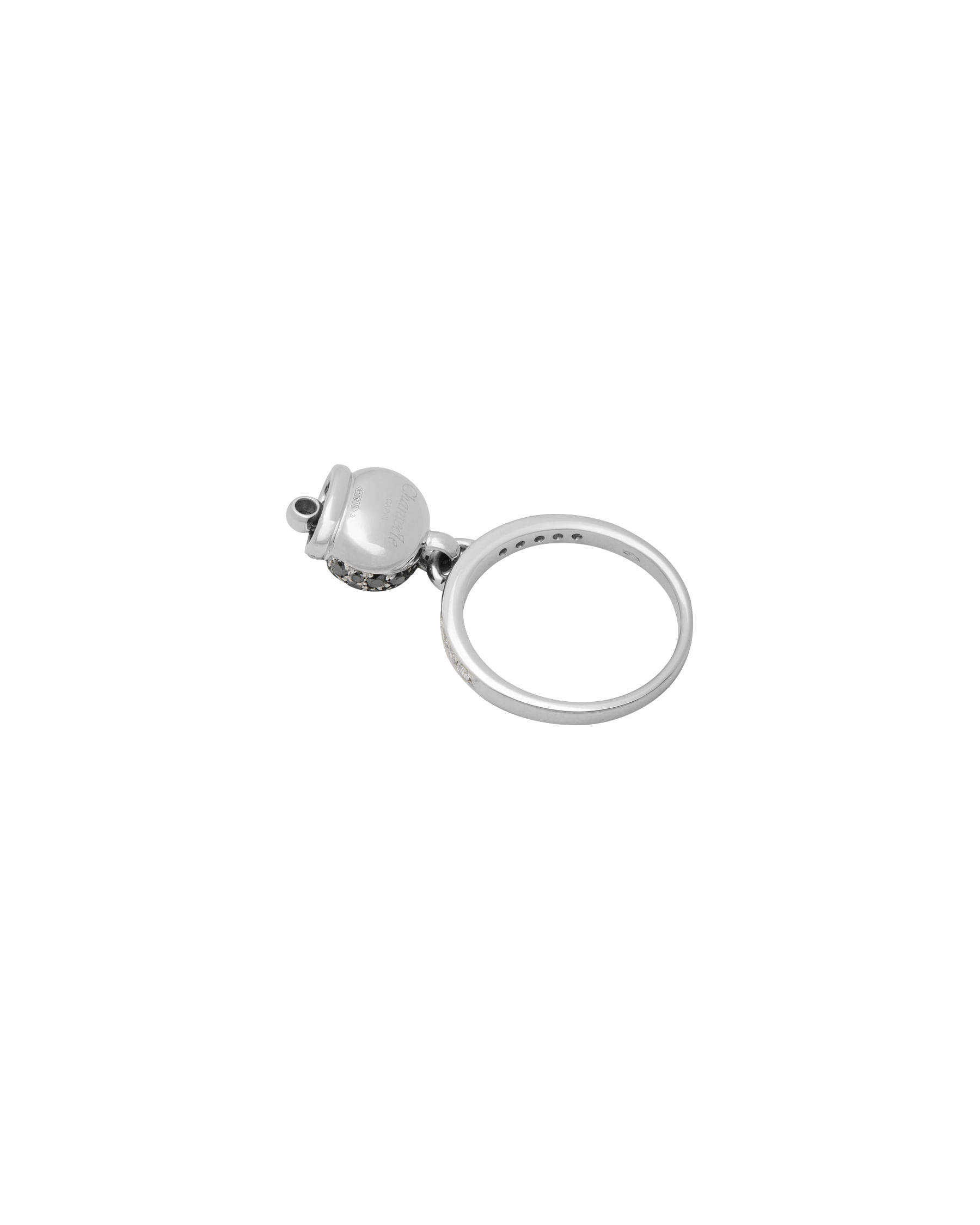 Anello chantecler campanella piccolo in oro bianco 18kt, diamanti e pavé di diamanti neri-3