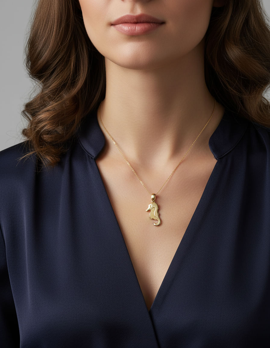 Ciondolo cavalluccio marino in oro bianco e giallo-3