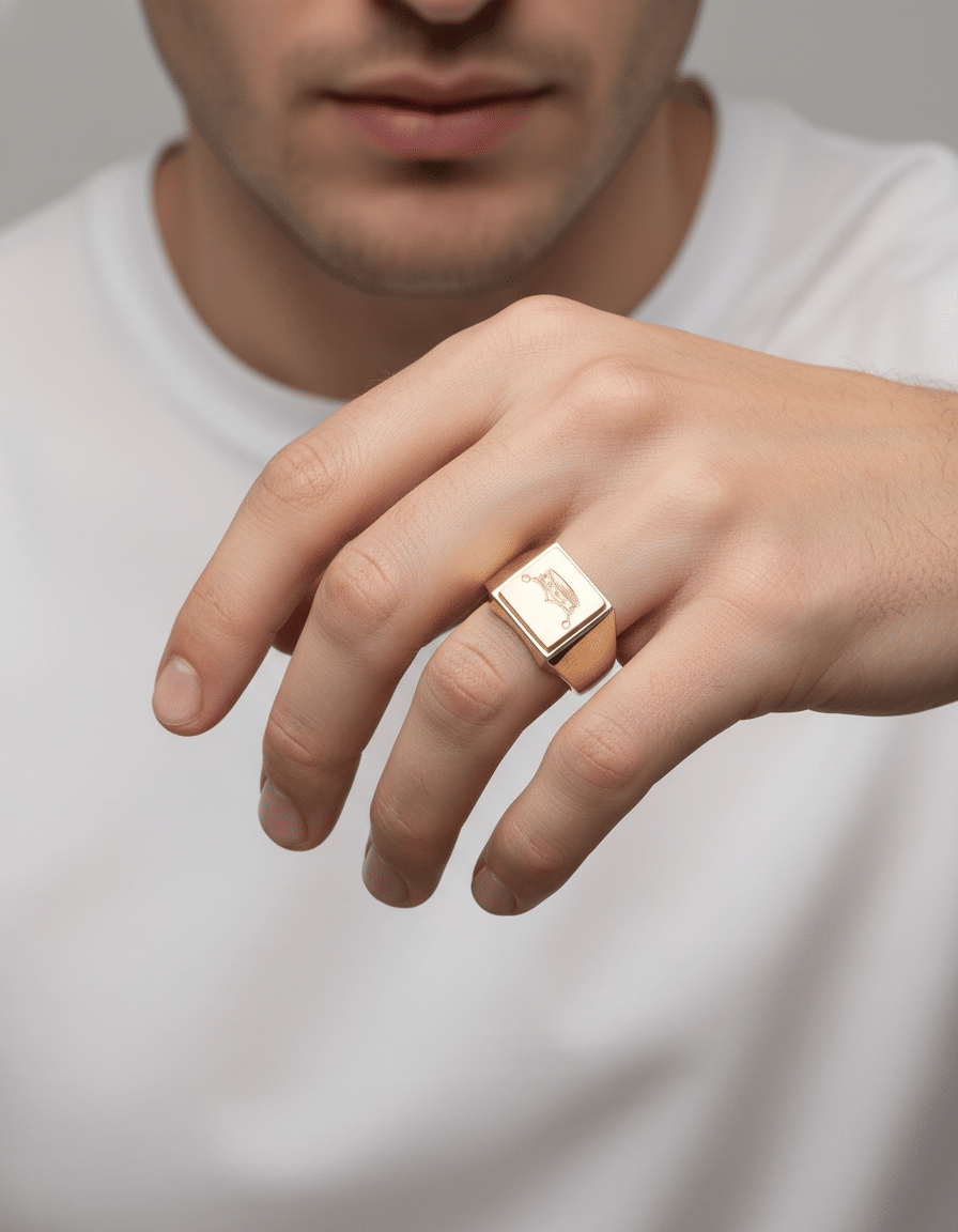 Anello sigillo oro giallo e bianco con stemma corona-4