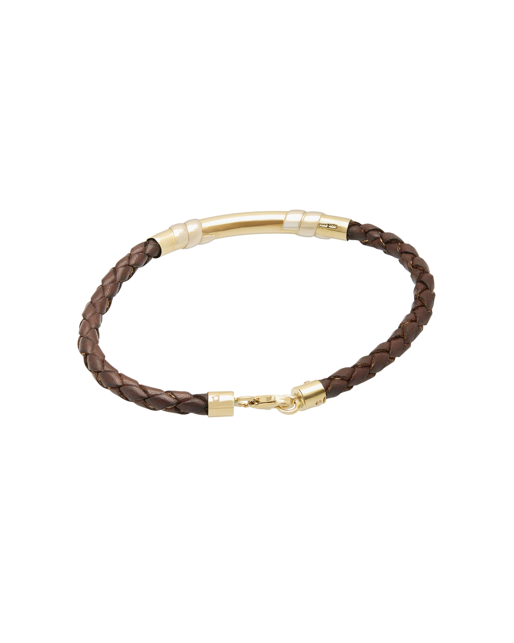 Bracciale con cuoio intrecciato marrone elementi in oro giallo e bianco-2