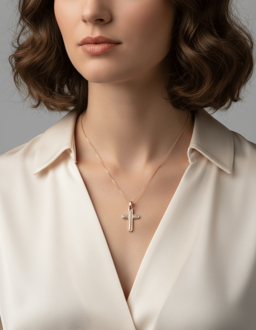 Ciondolo croce chimento in oro rosa e giallo-3