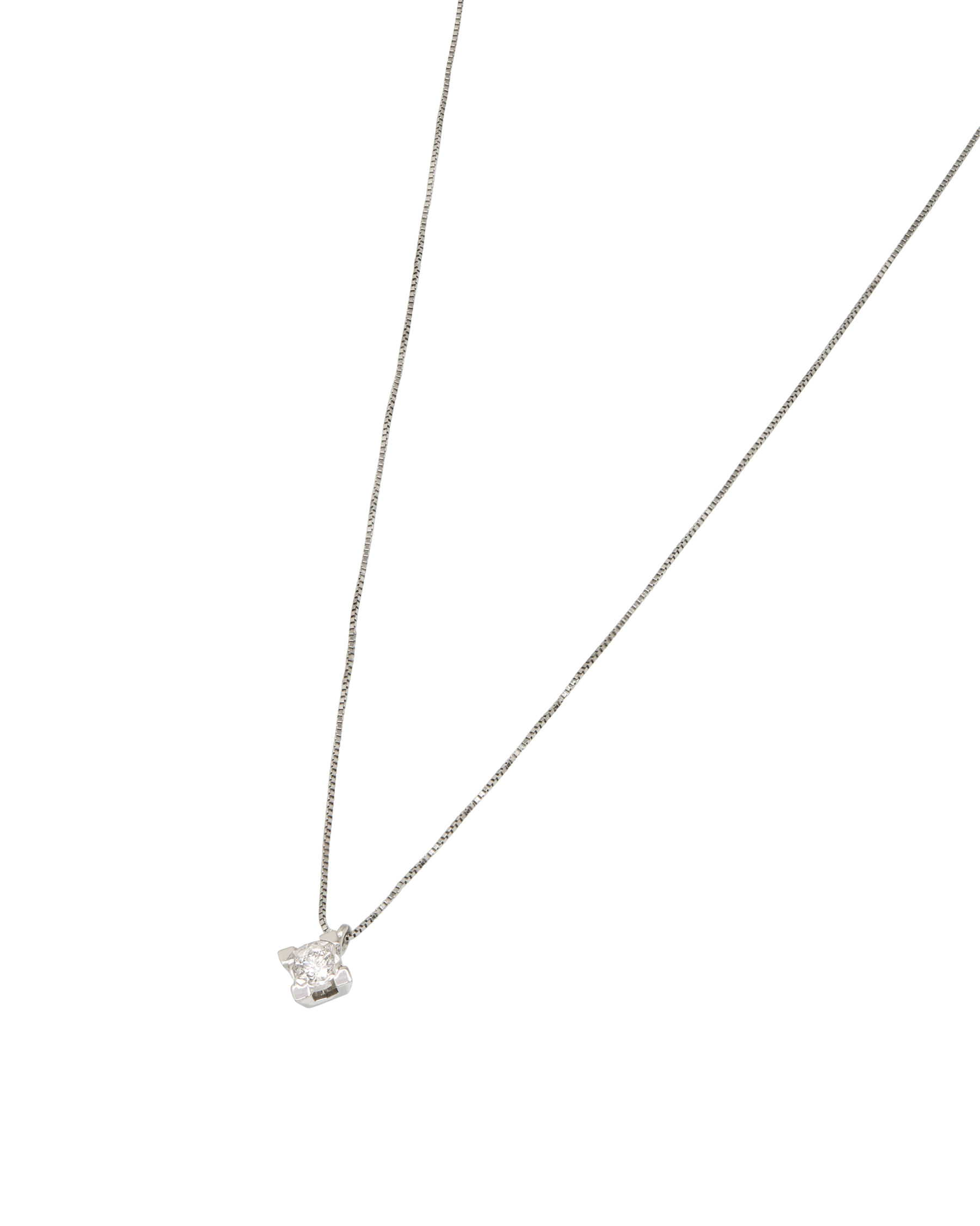 Catenina punto luce in oro bianco con castone tornito a rombo e diamante 0,16 ct-1