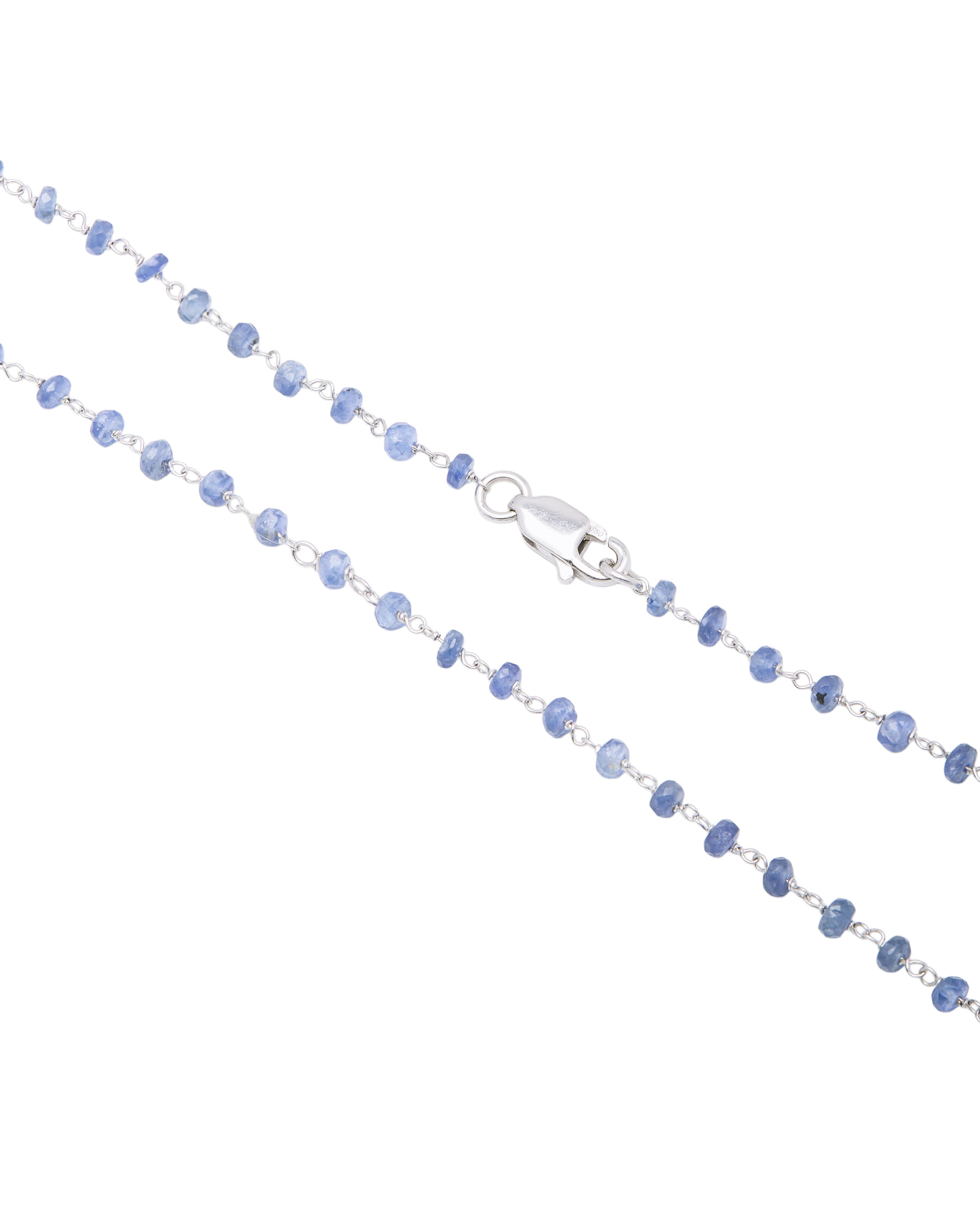 Collana in oro bianco maglia rosario con zaffiri grezzi-2