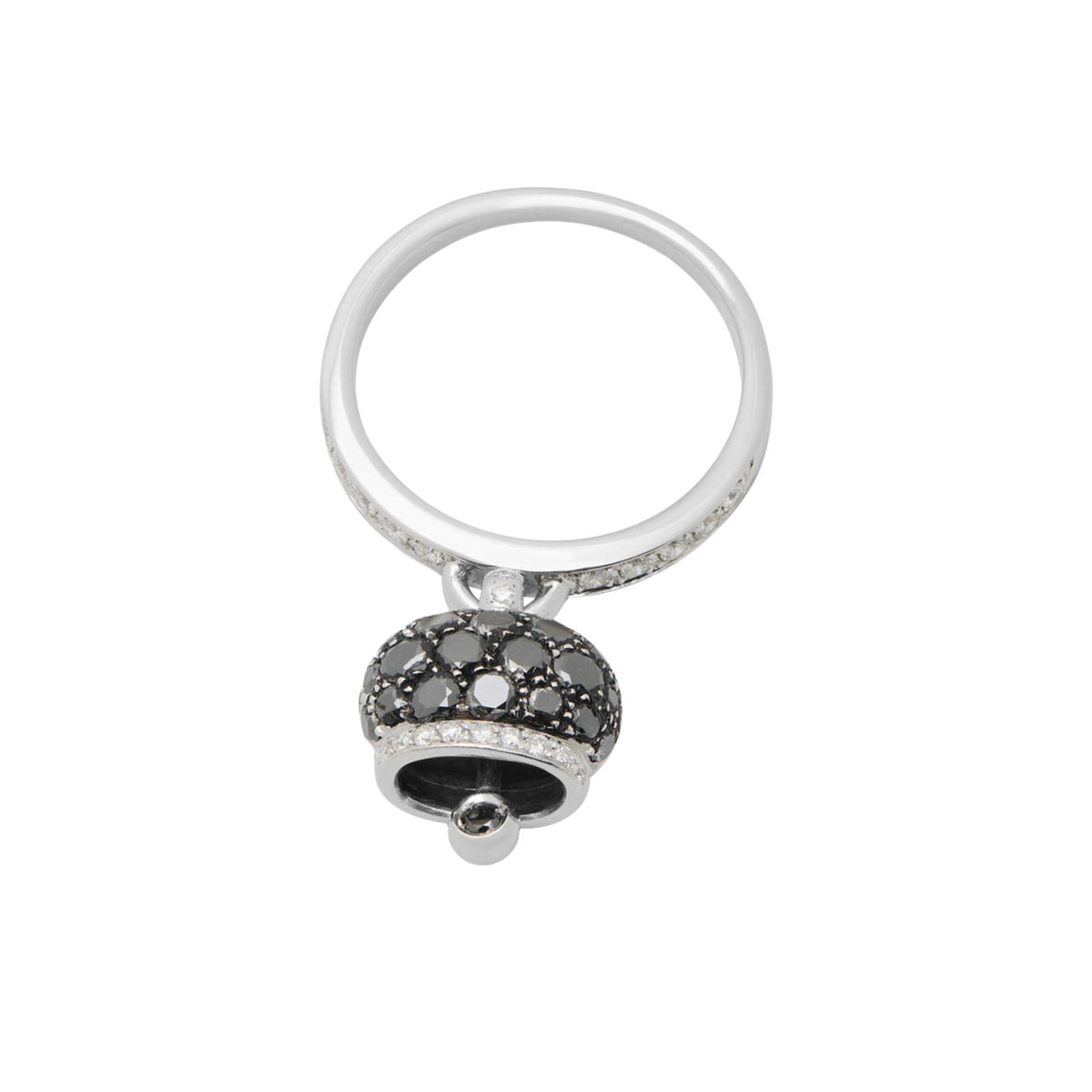 Anello chantecler campanella piccolo in oro bianco 18kt, diamanti e pavé di diamanti neri-1
