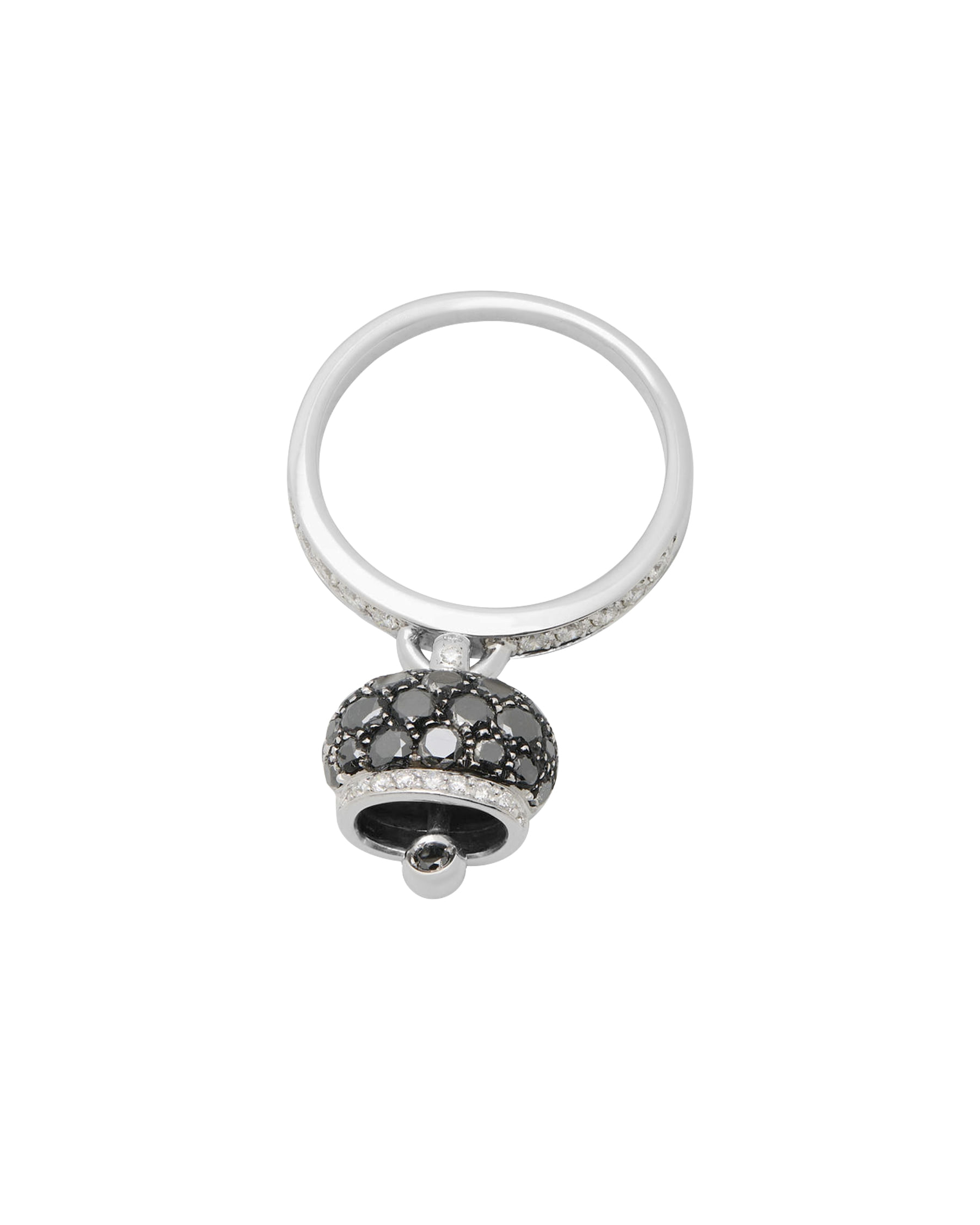 Anello chantecler campanella piccolo in oro bianco 18kt, diamanti e pavé di diamanti neri-1
