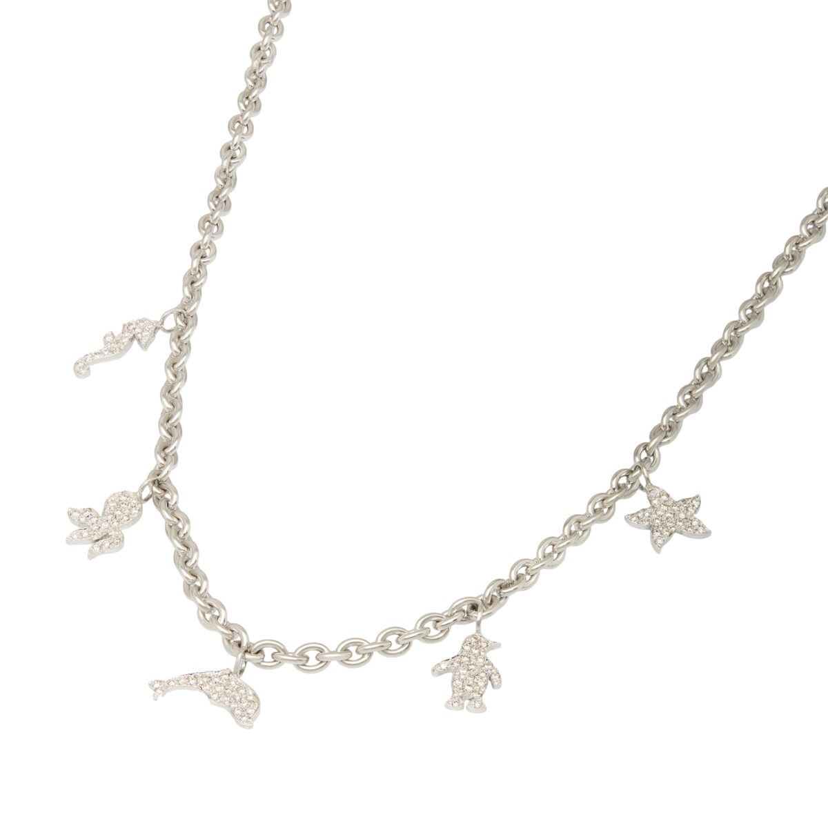 Girocollo in oro bianco maglia con charm marini e diamanti-1