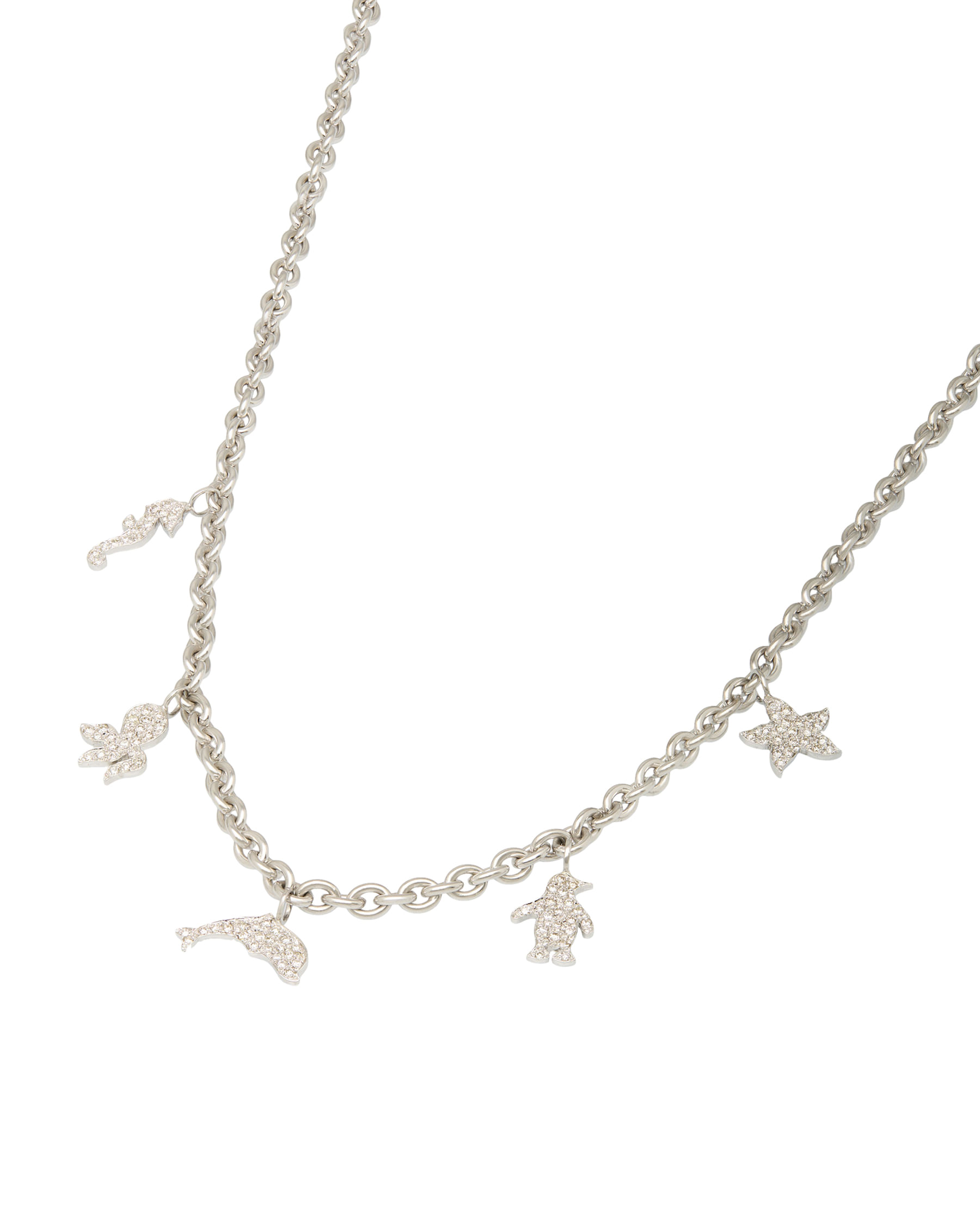 Girocollo in oro bianco maglia con charm marini e diamanti-1