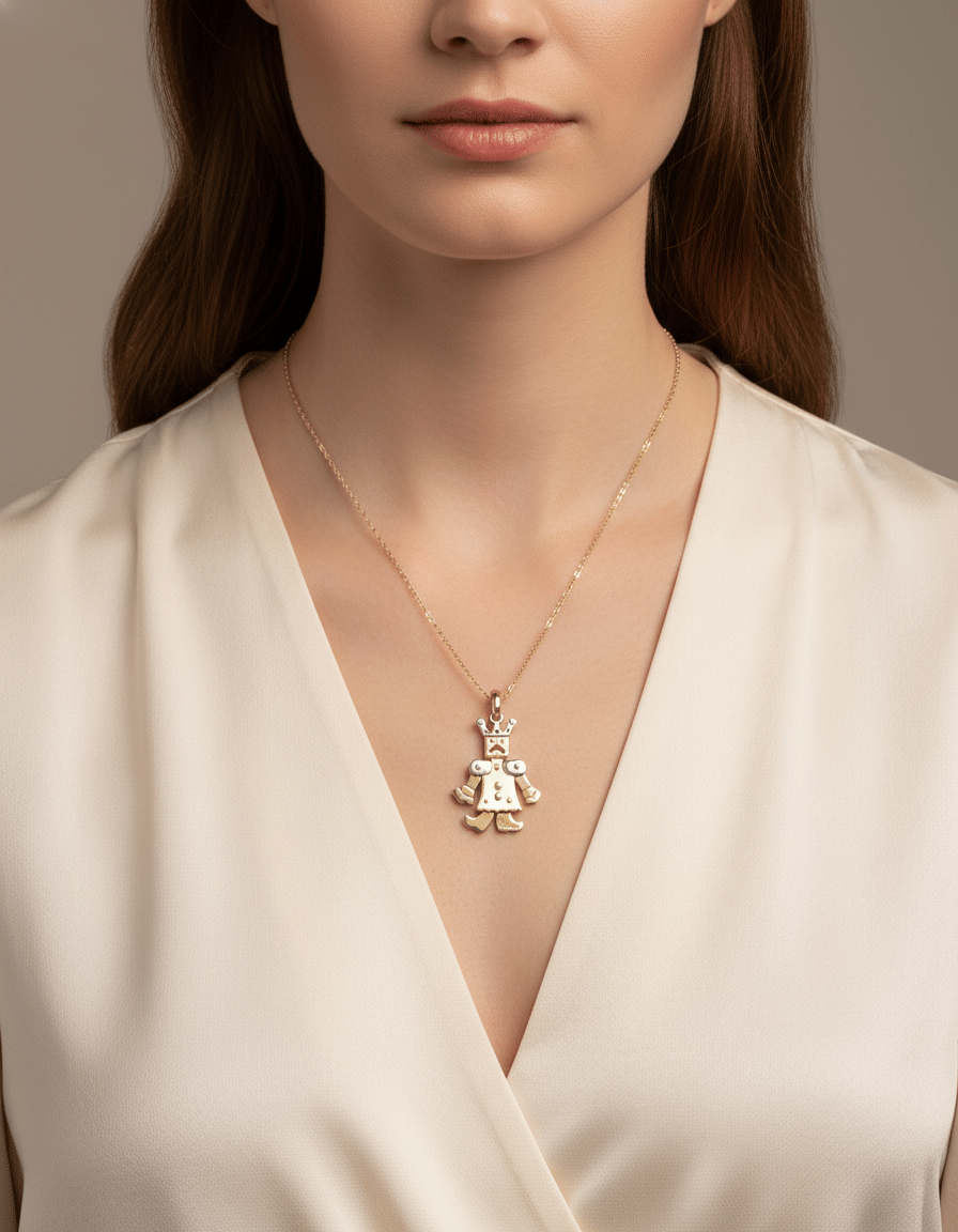 Ciondolo pomellato re grande in oro giallo e bianco-5