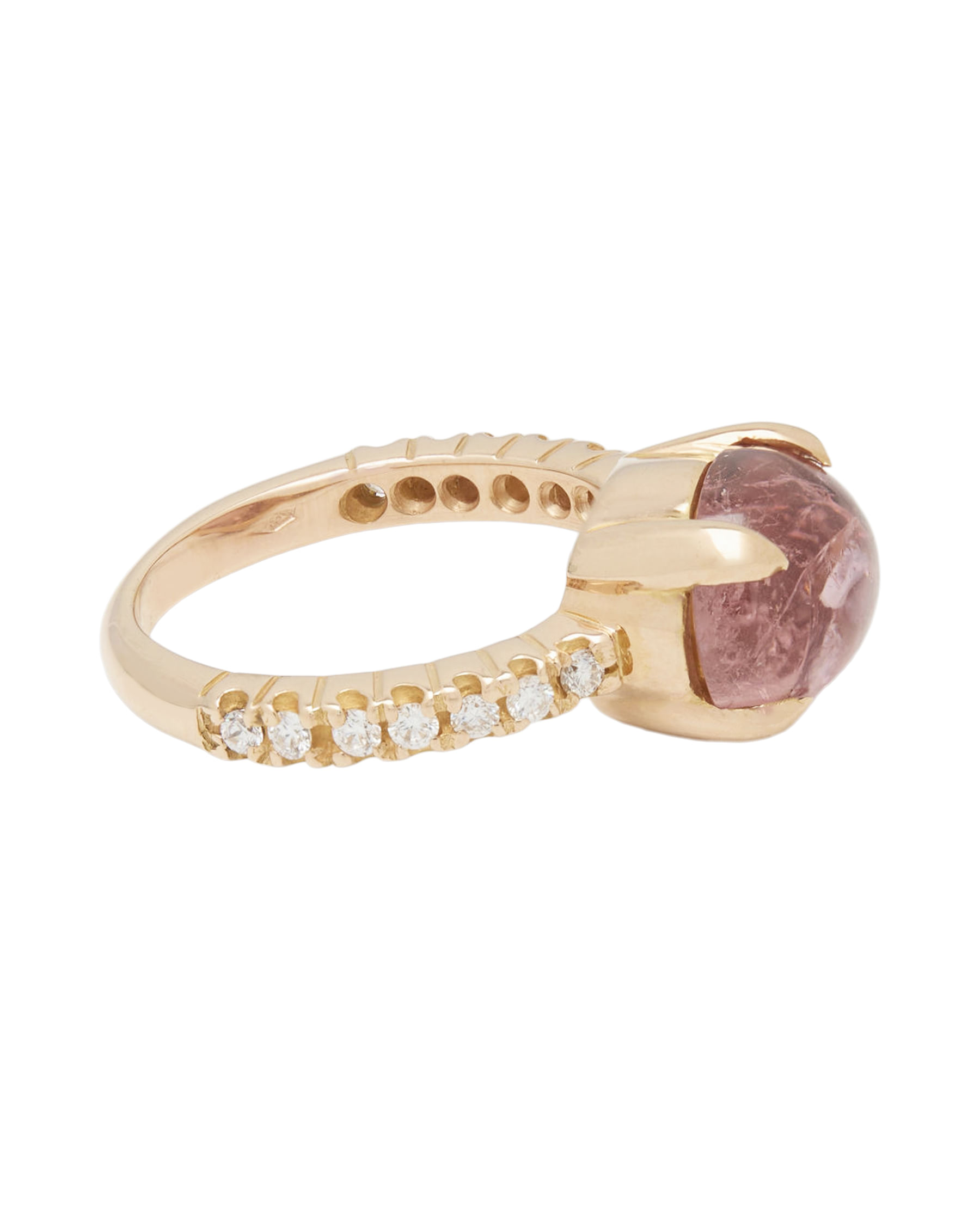 Anello cocktail in oro rosa con tormalina cabochon e diamanti laterali-2