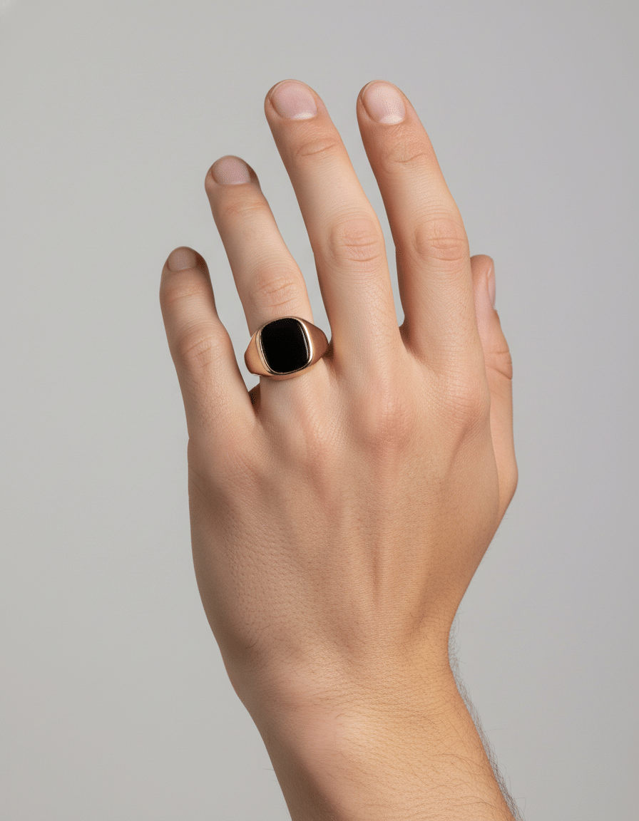 Anello sigillo oro giallo con onice-4